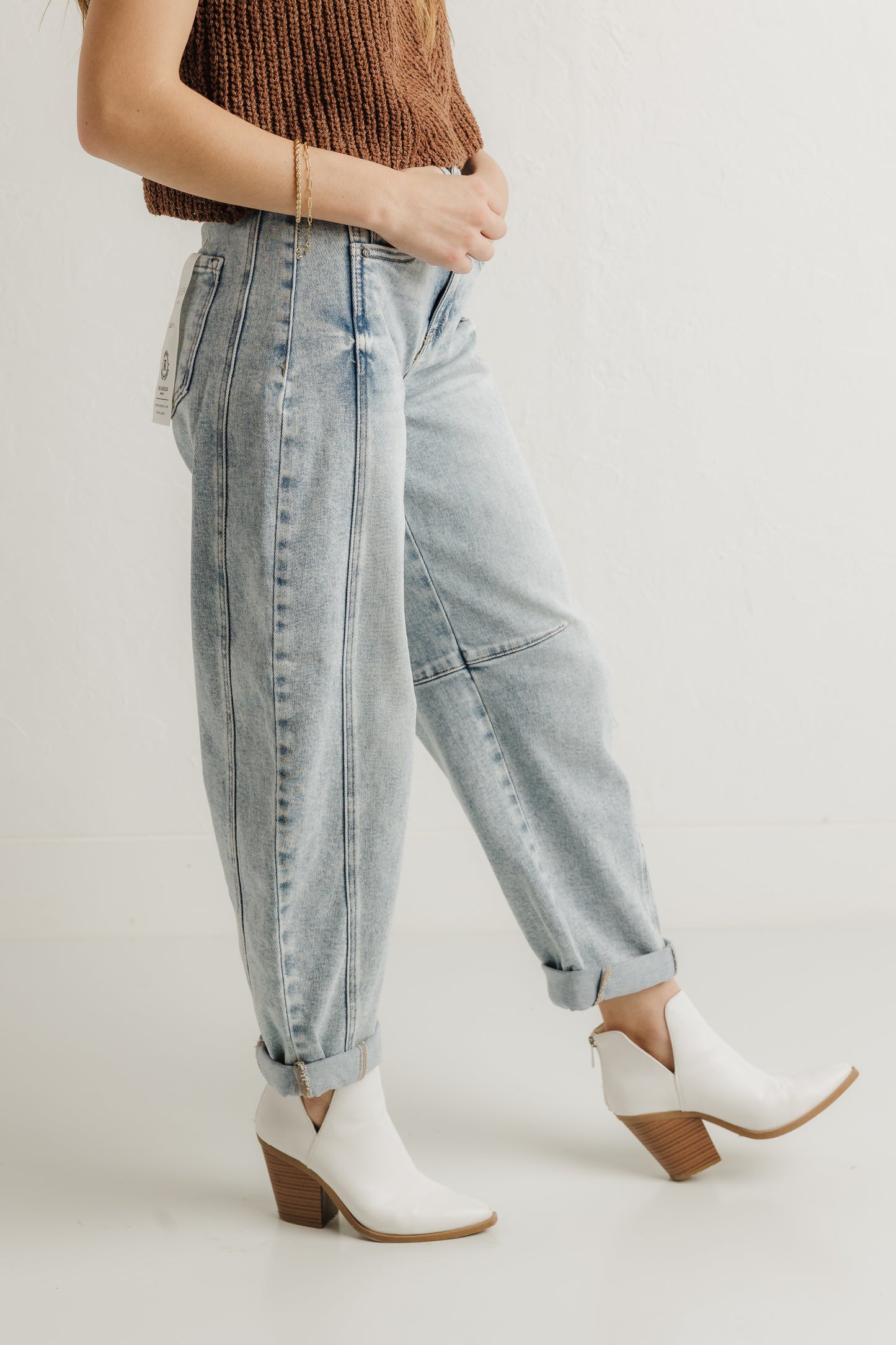 Light Wash Cuffed Barrel Jeans