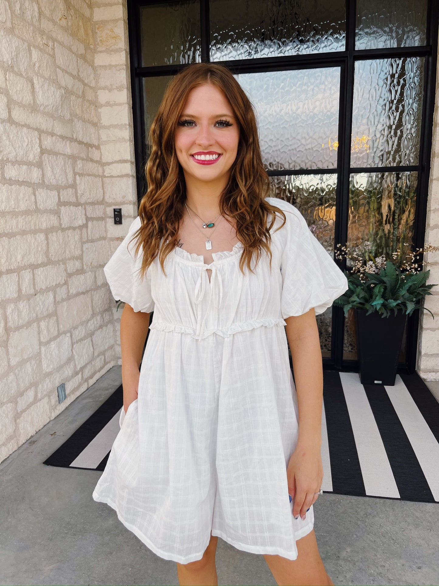 White Gingham Textured Romper (100% Cotton)