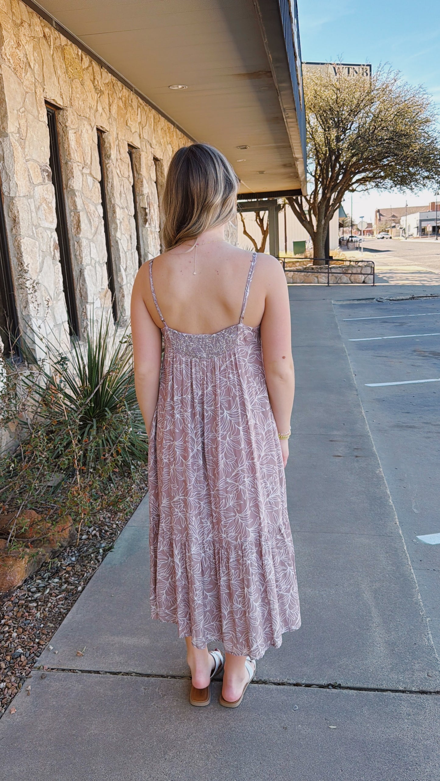 Leaf Print Dress in Mauve