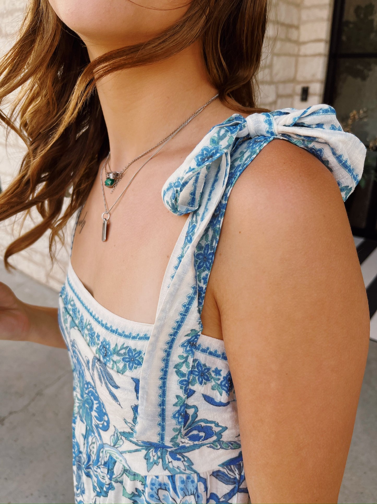 Blue Floral Border Trim Dress