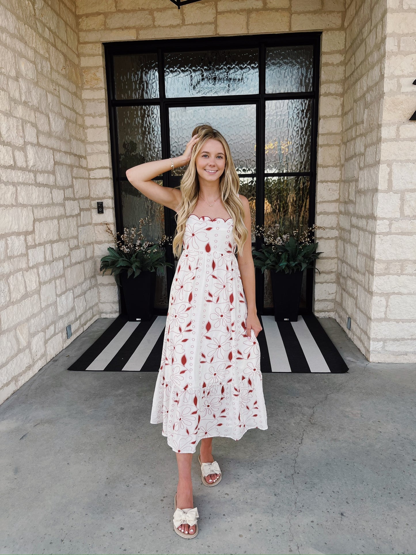 Red Floral Embroidered Dress