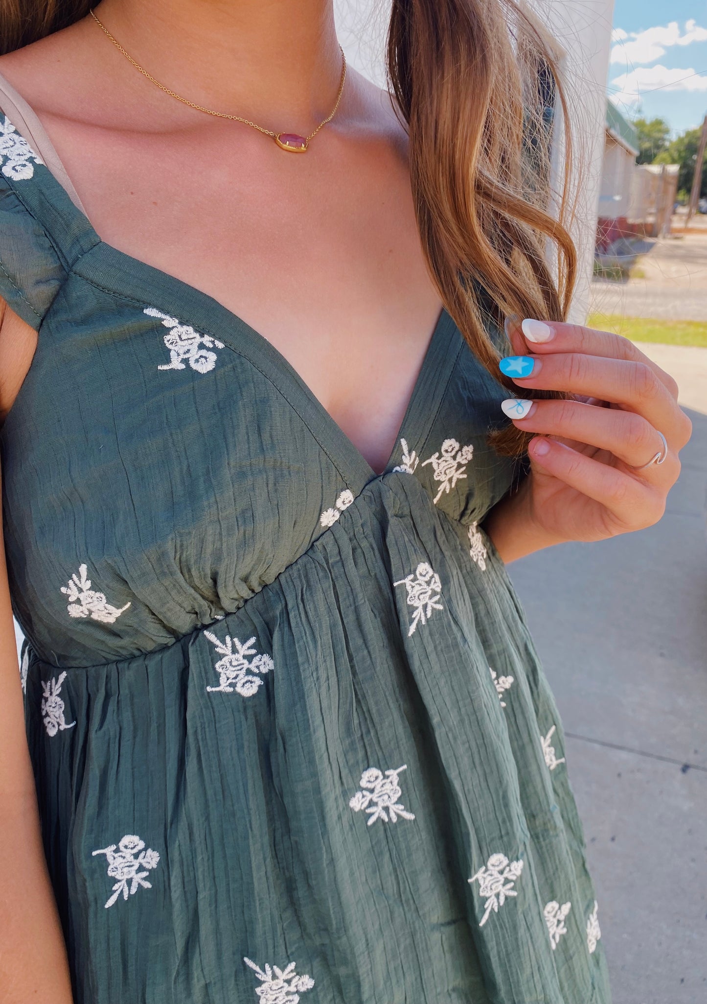 Green Floral Embroidered Dress