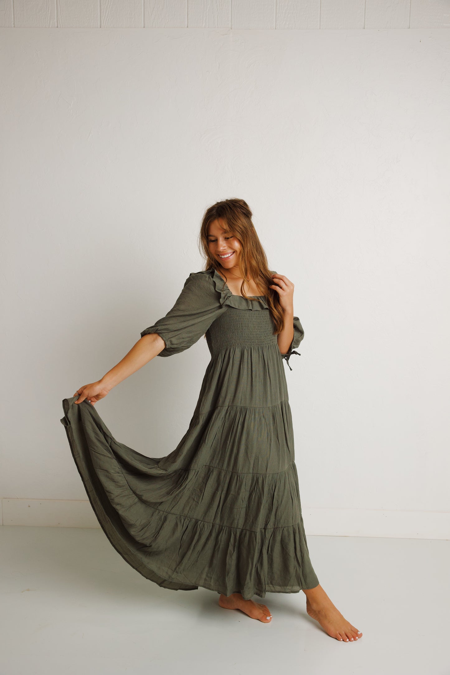Olive Ruffle Detail Dress