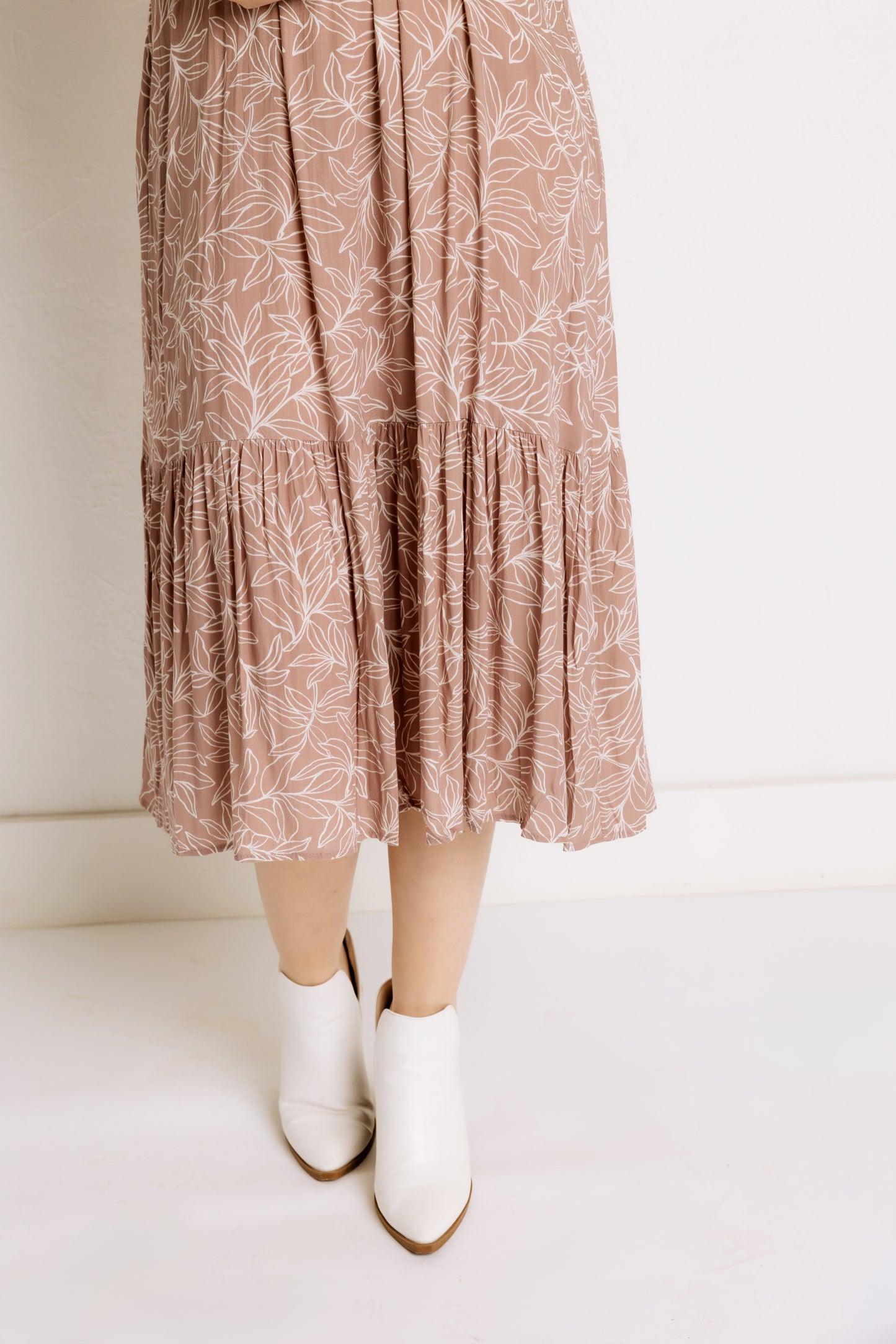 Leaf Print Dress in Mauve