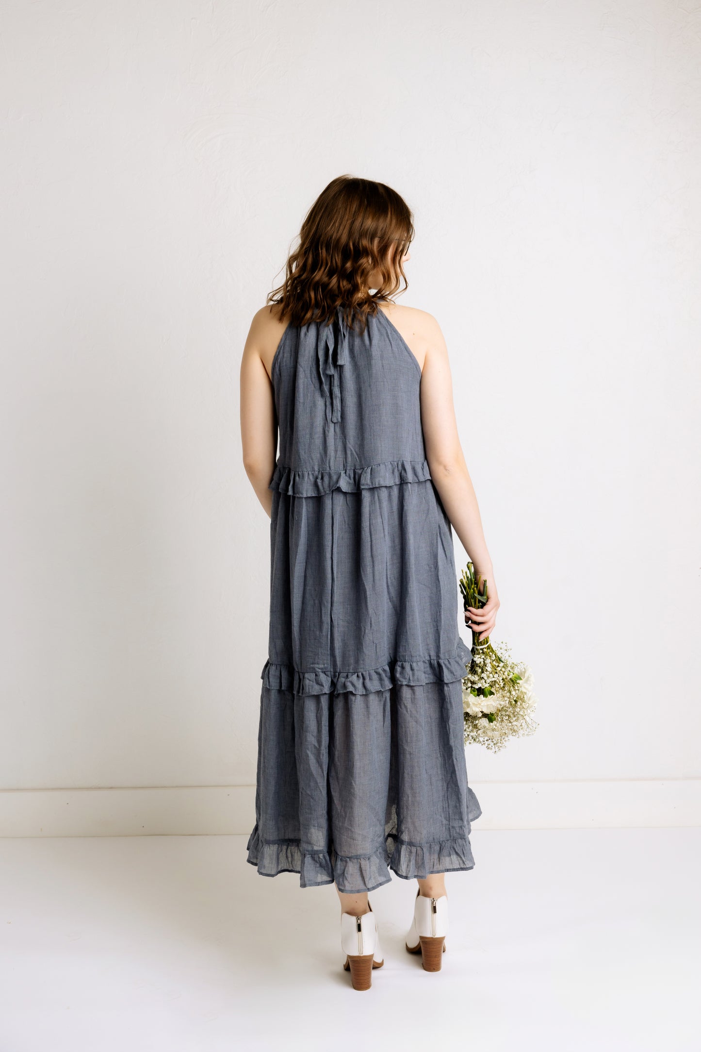 Halter Neck Maxi Dress in Denim Blue