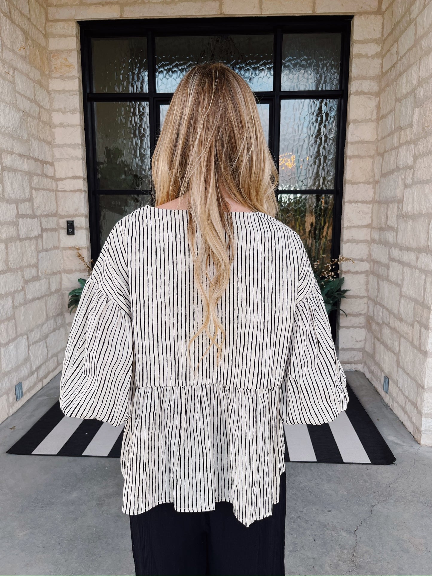 Striped Balloon Sleeve Top