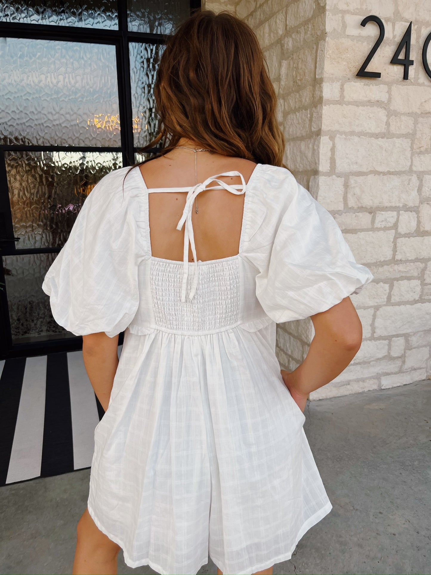 White Gingham Textured Romper (100% Cotton)