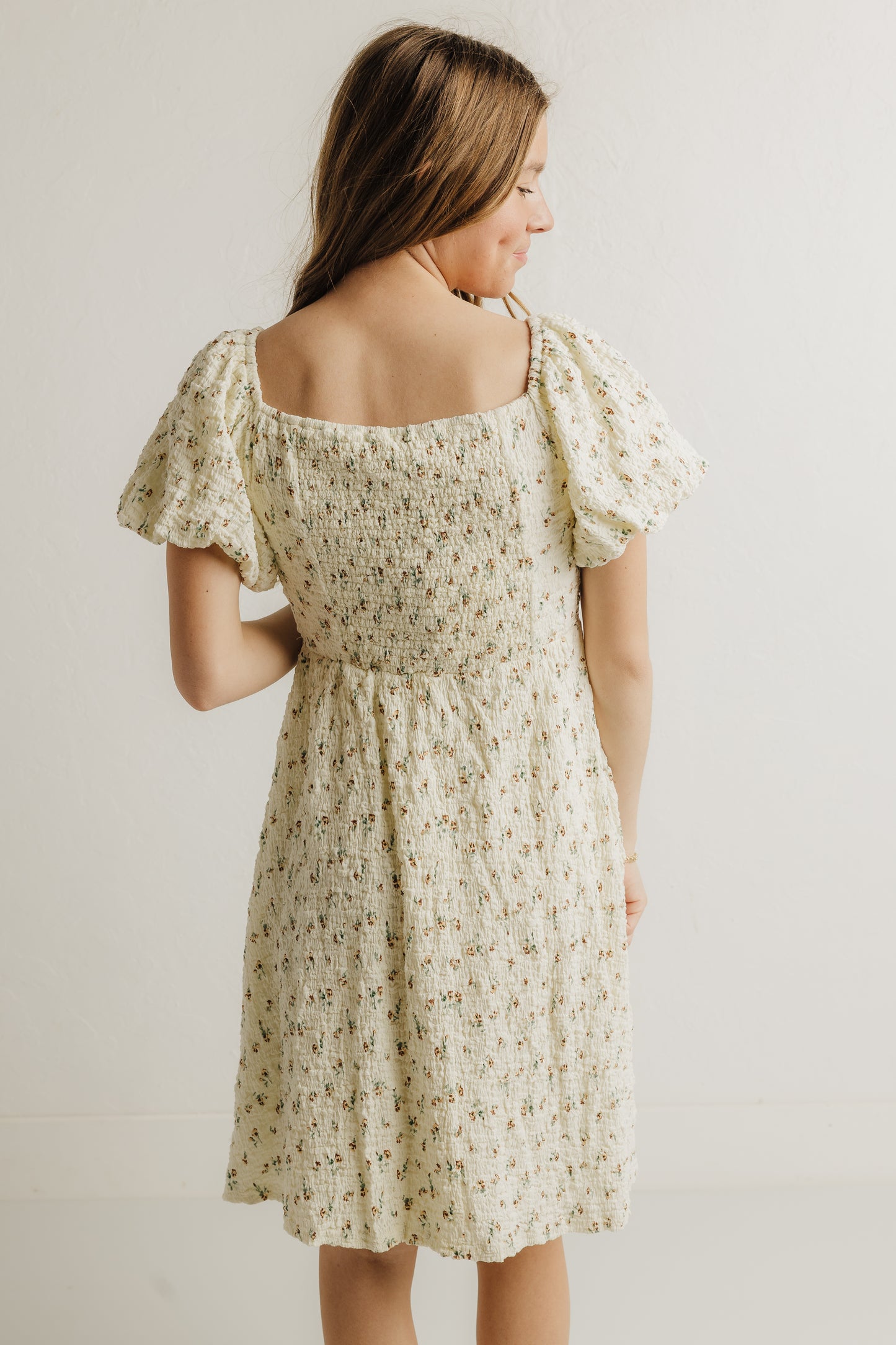 Cream Textured Floral Mini Dress