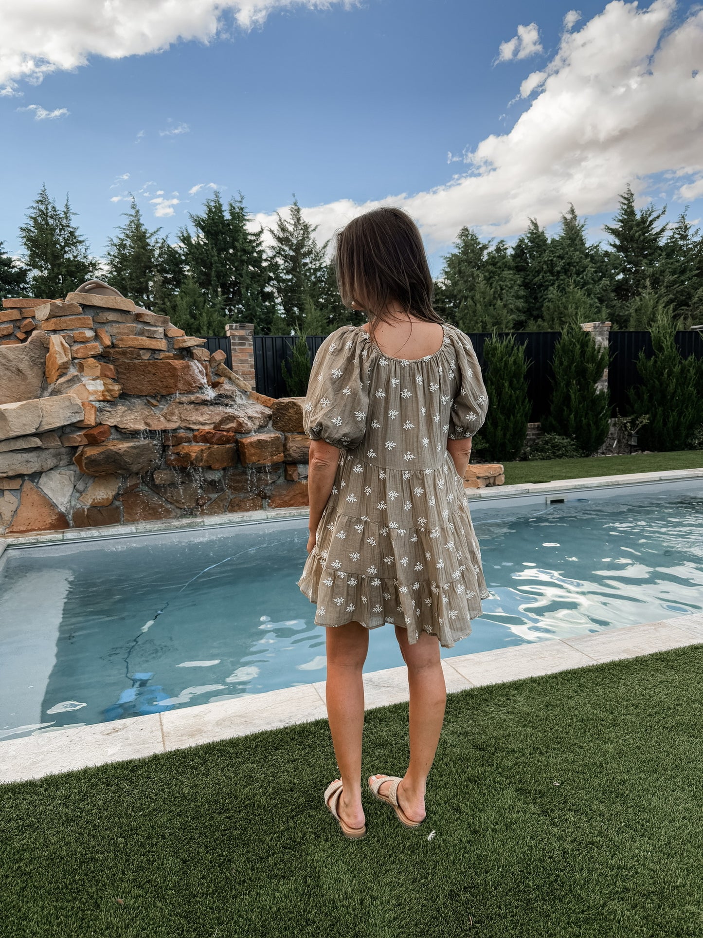 Latte Floral Embroidered Dress