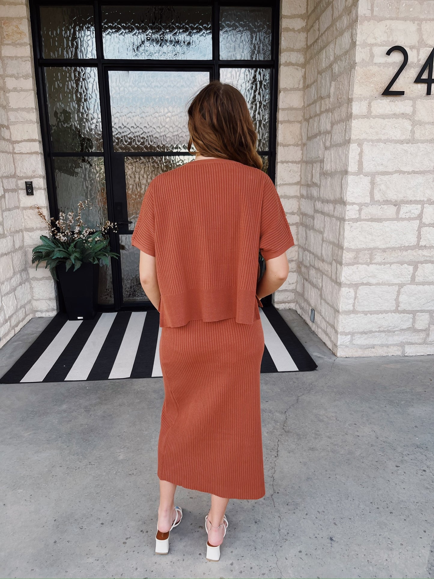 Rust Ribbed Sweater Set