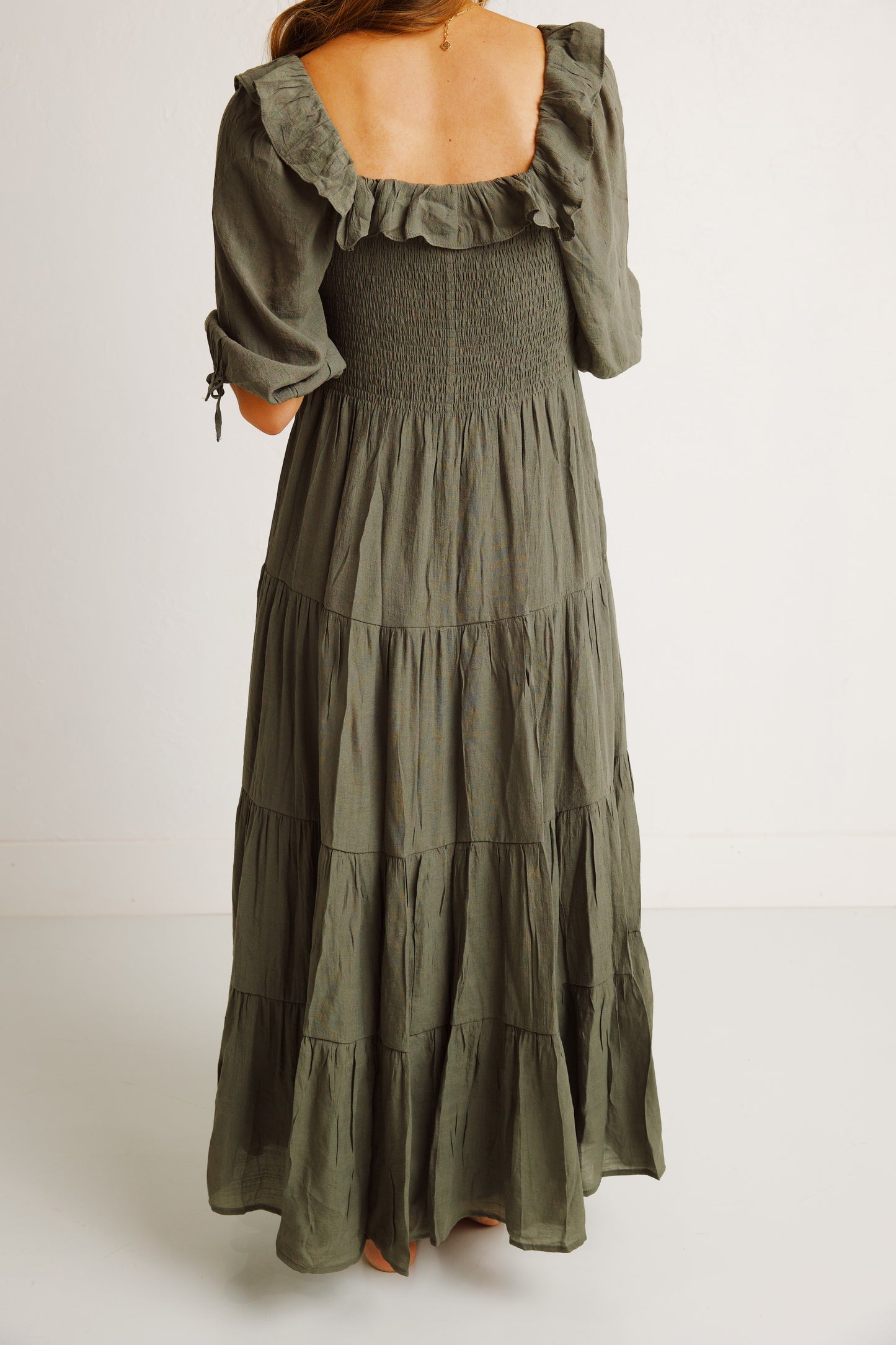 Olive Ruffle Detail Dress
