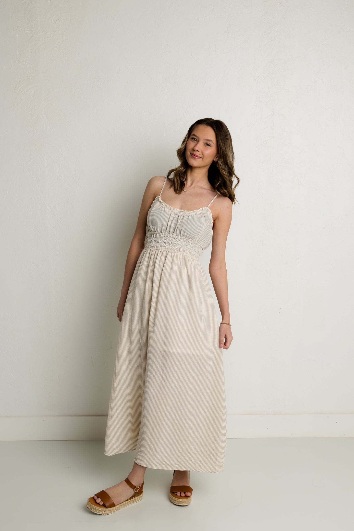 Striped Maxi Dress in Taupe
