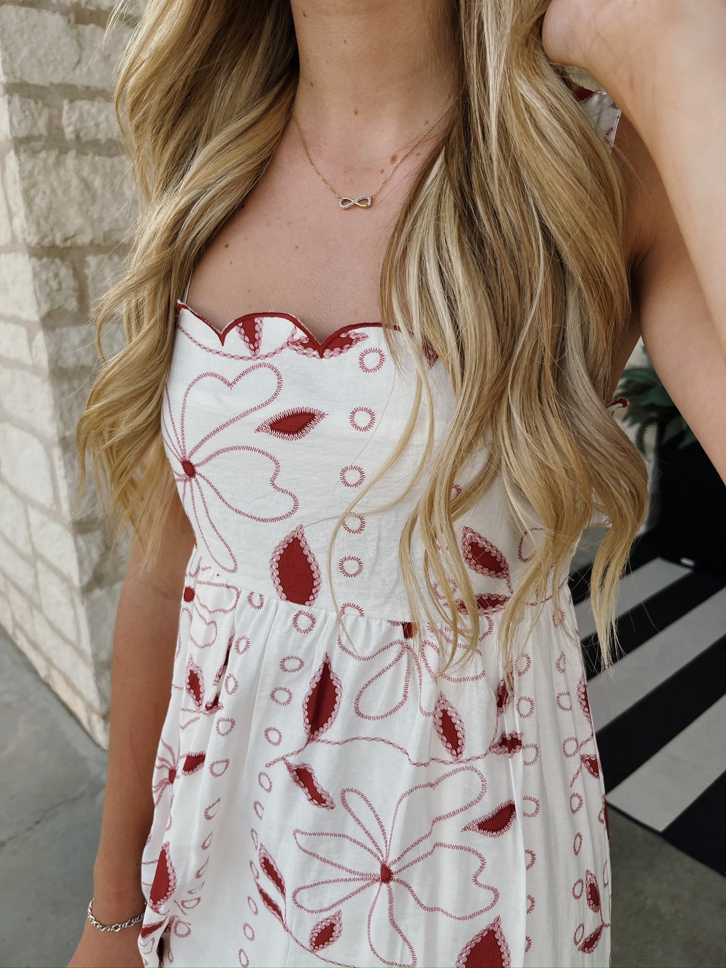Red Floral Embroidered Dress