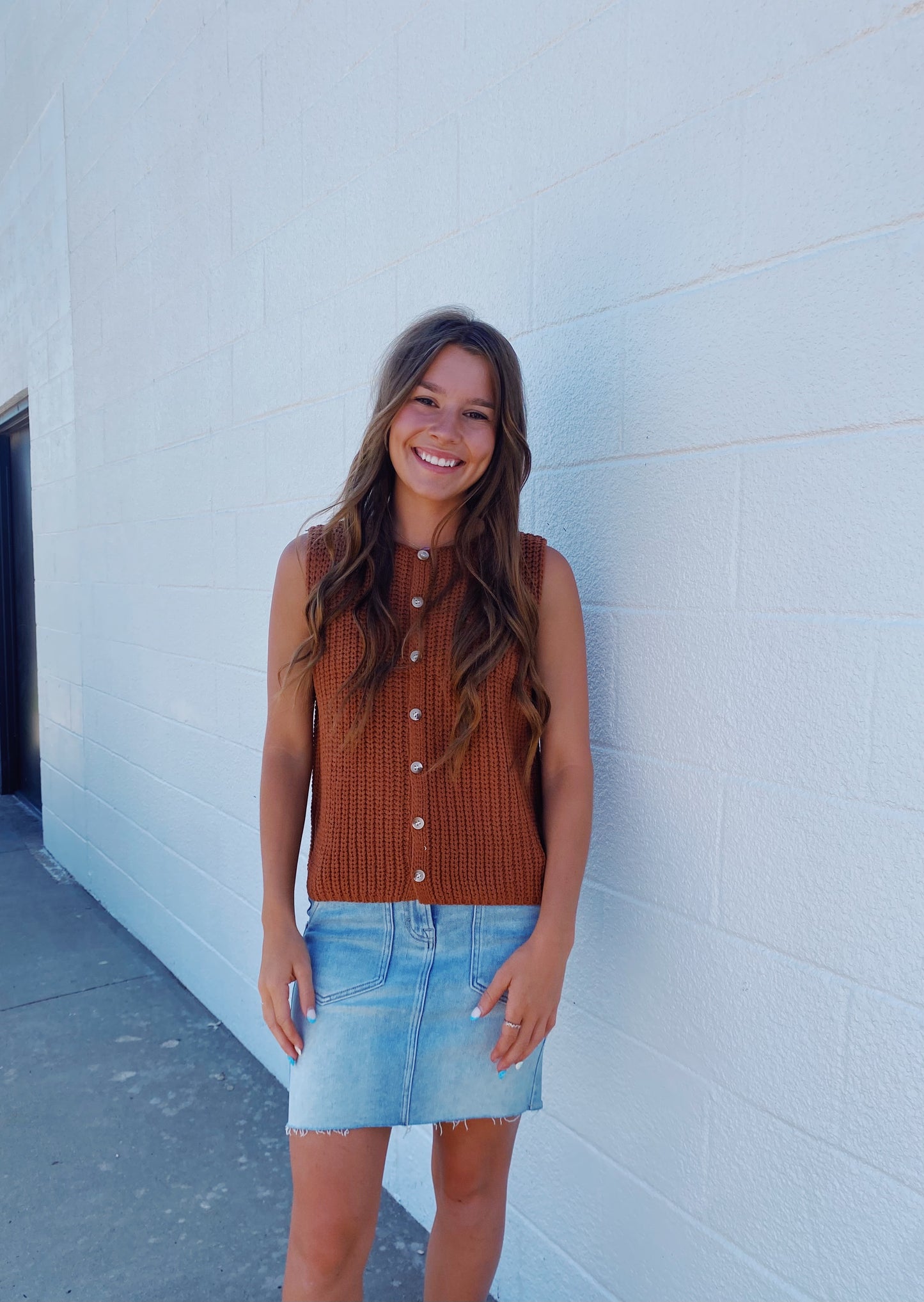 Button Front Sweater in Brick