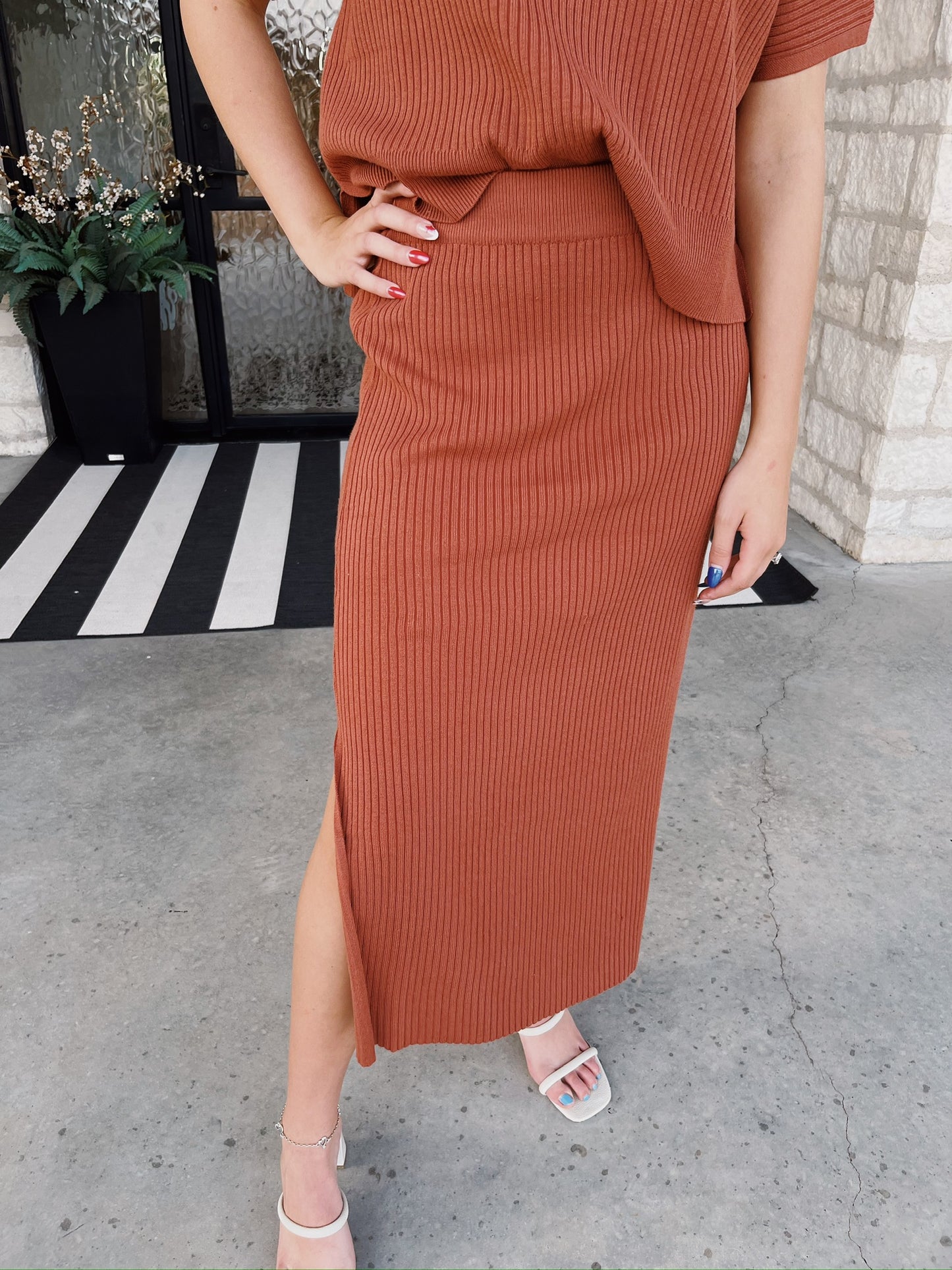 Rust Ribbed Sweater Set