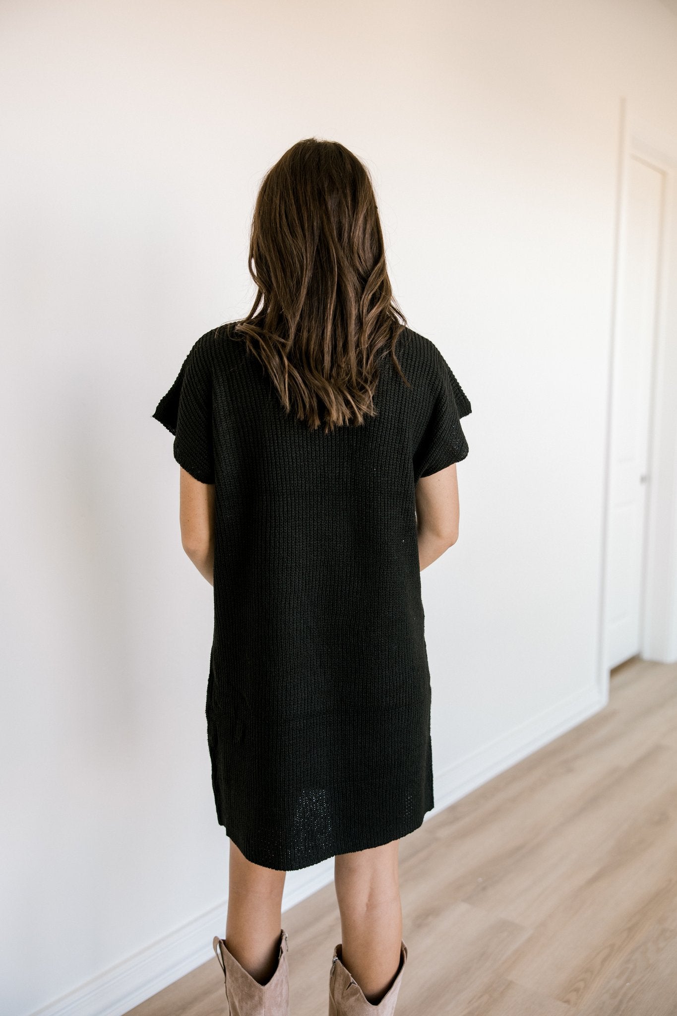 Black Knit Mini Sweater Dress