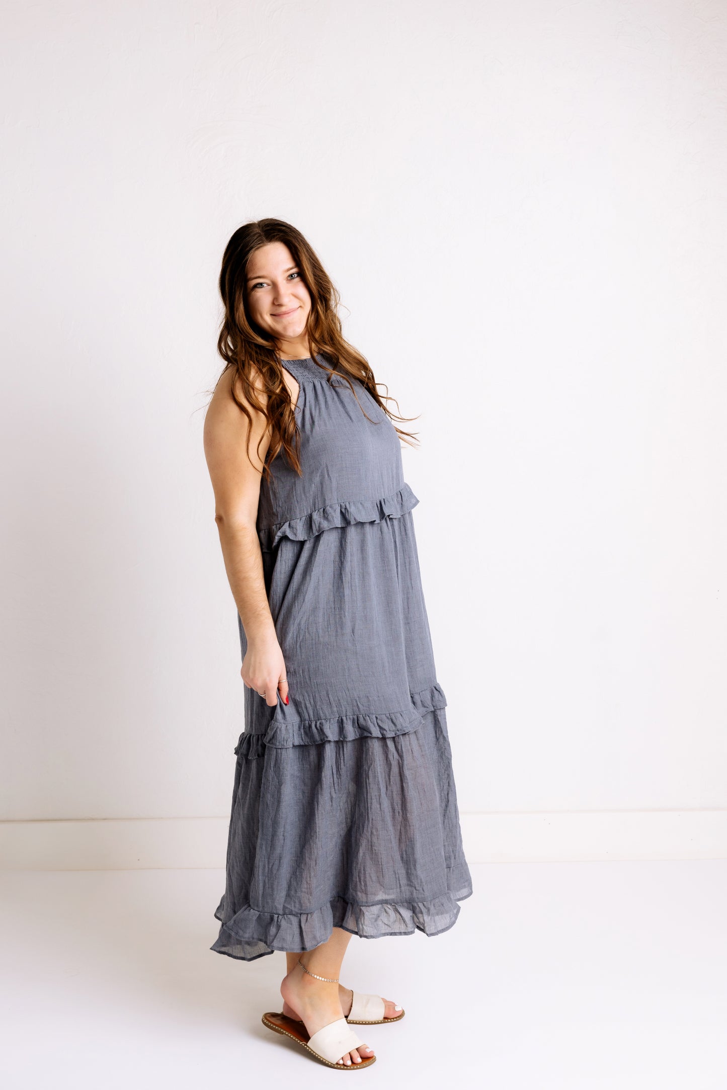 Halter Neck Maxi Dress in Denim Blue