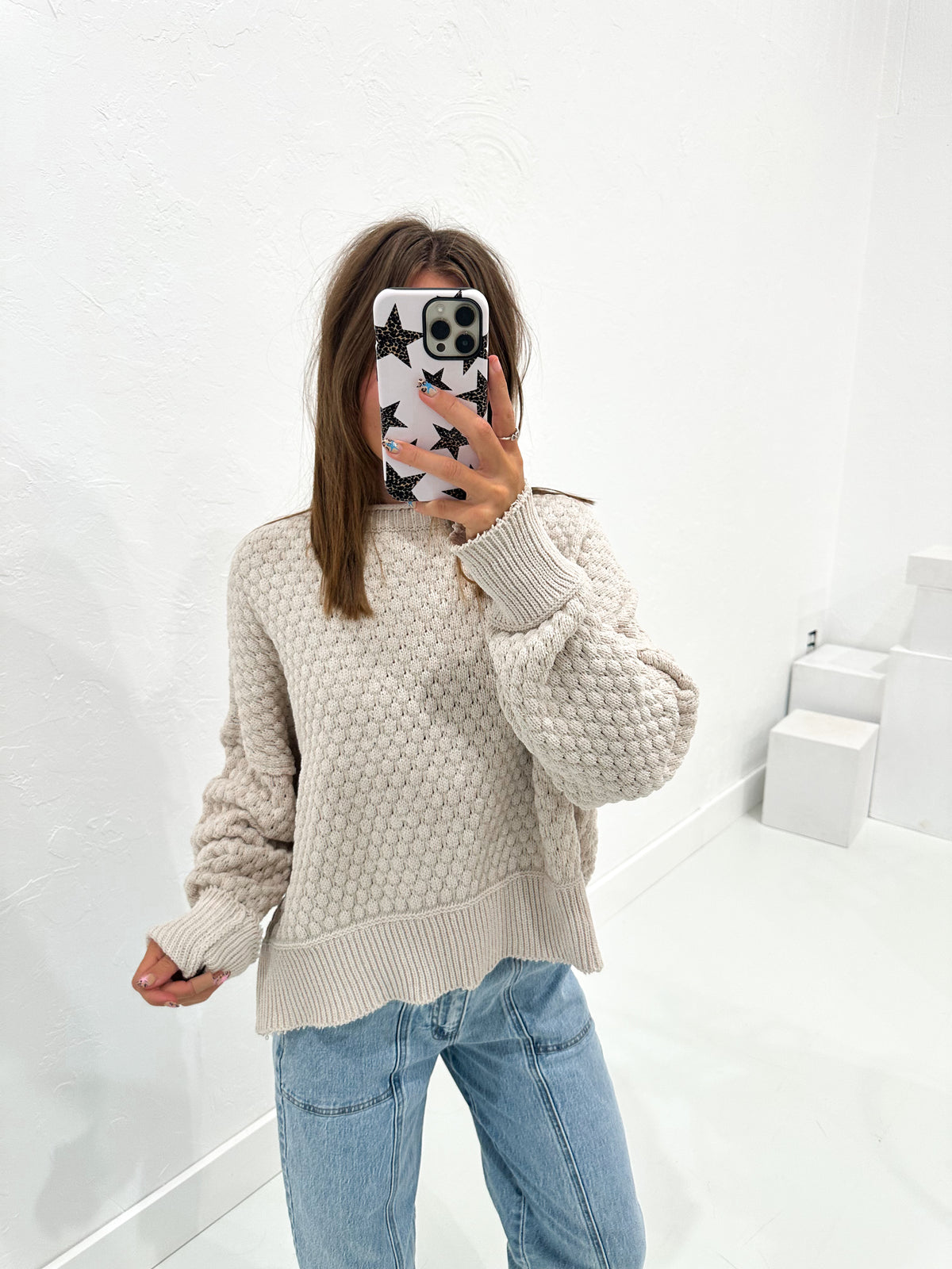 Textured Raw Edge Sweater