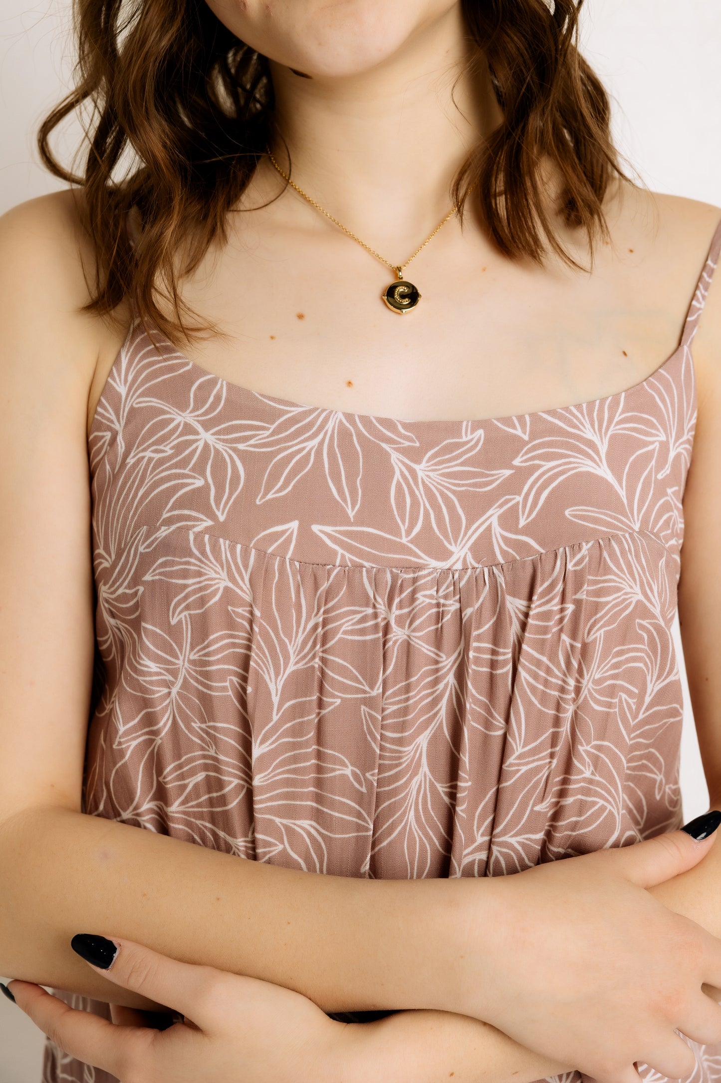Leaf Print Dress in Mauve