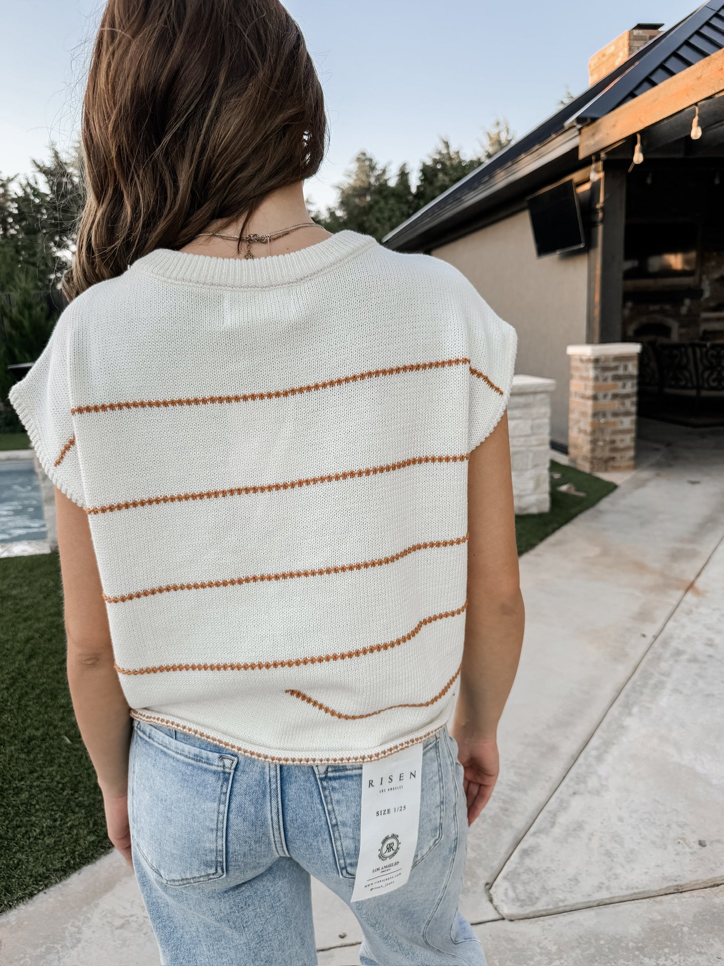 Cream/Camel Stitch Detail Sweater (100% Cotton)