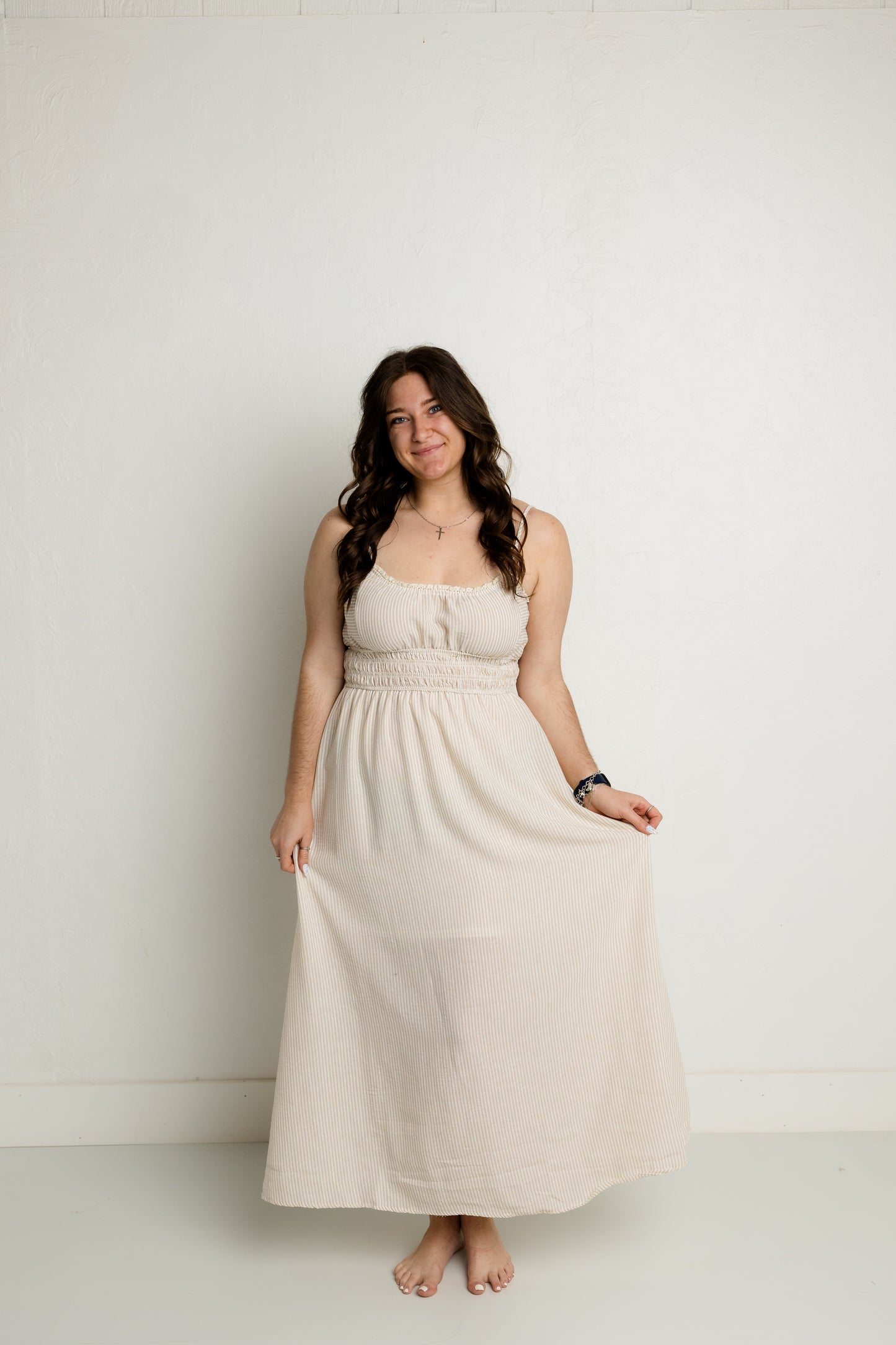 Striped Maxi Dress in Taupe