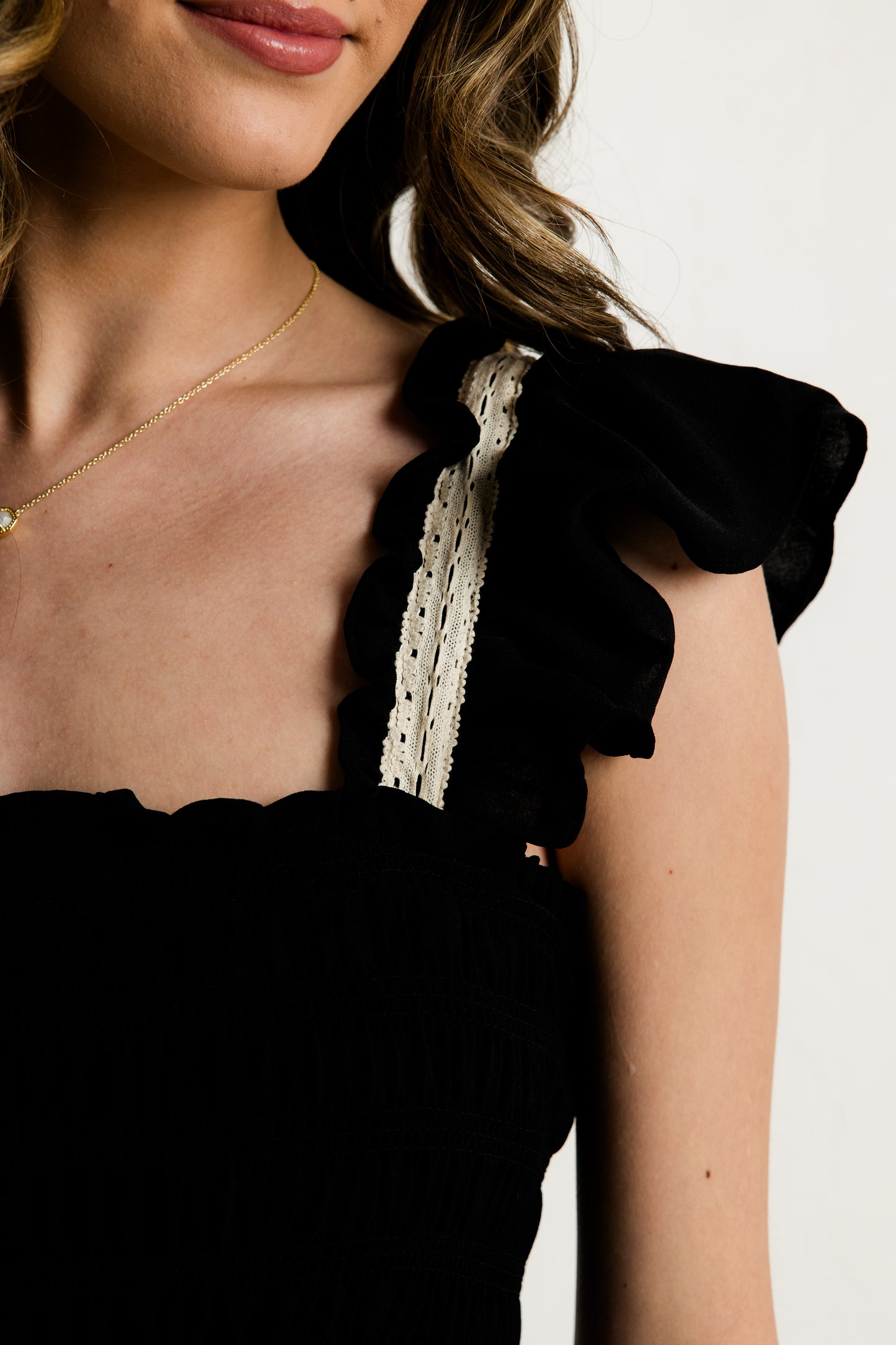 Contrast Ruffle Midi Dress
