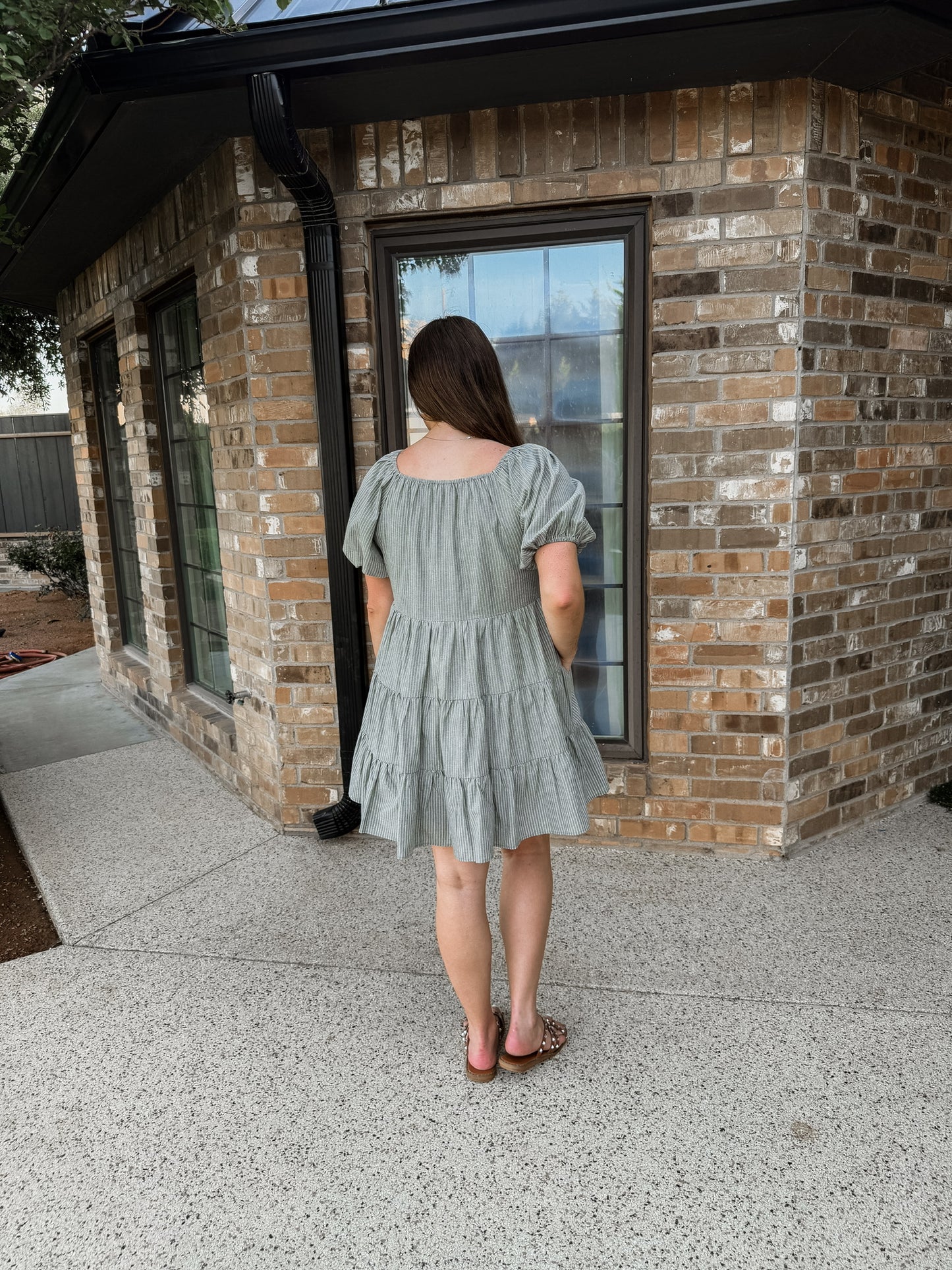 Olive Striped Mini Dress (100% Cotton)