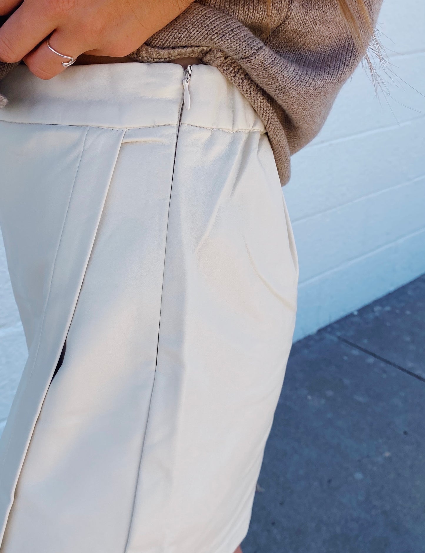 Leather Skort in Ecru