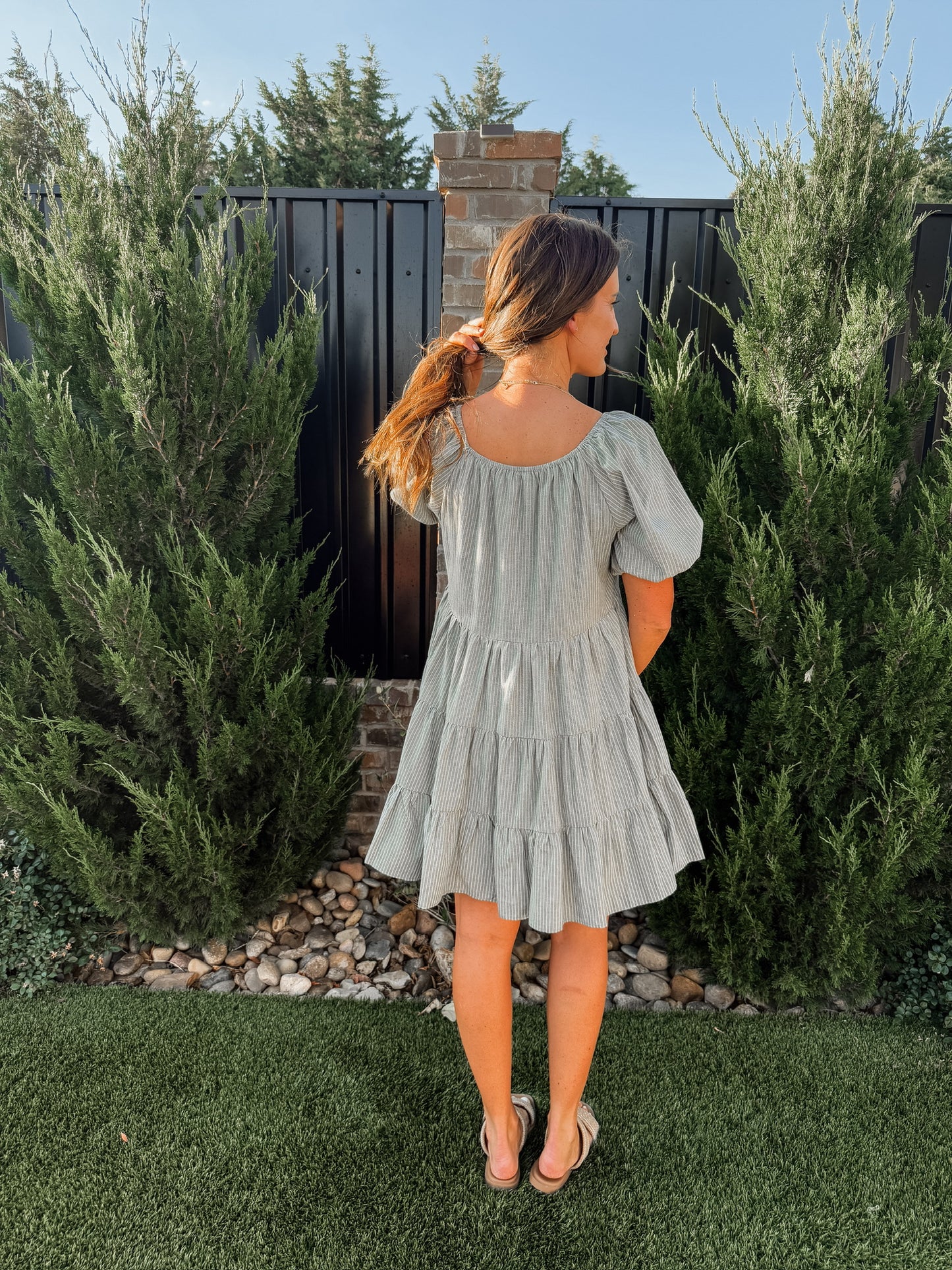 Olive Striped Mini Dress (100% Cotton)