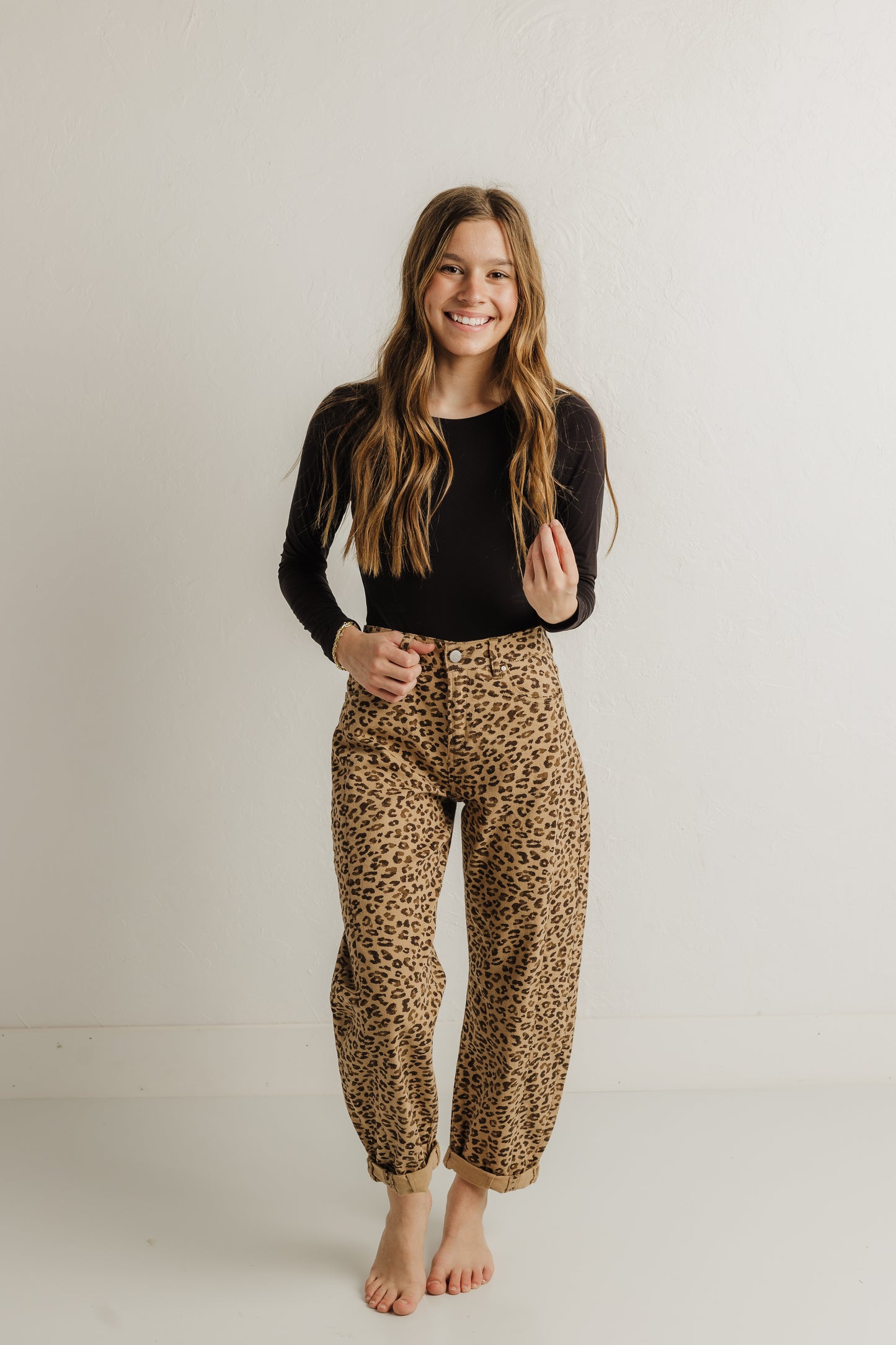 Leopard Cuffed Barrel Jeans