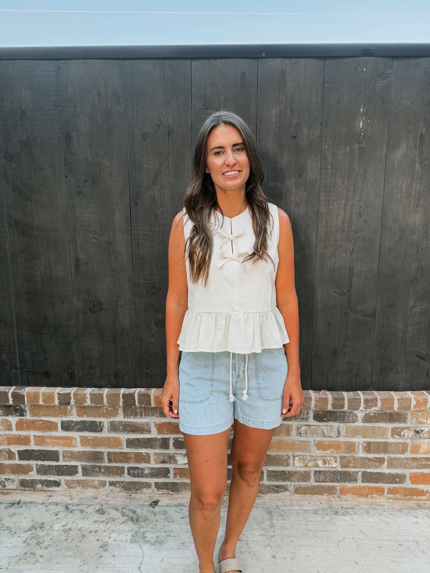 Lightwash Denim Drawstring Shorts (100% Cotton)