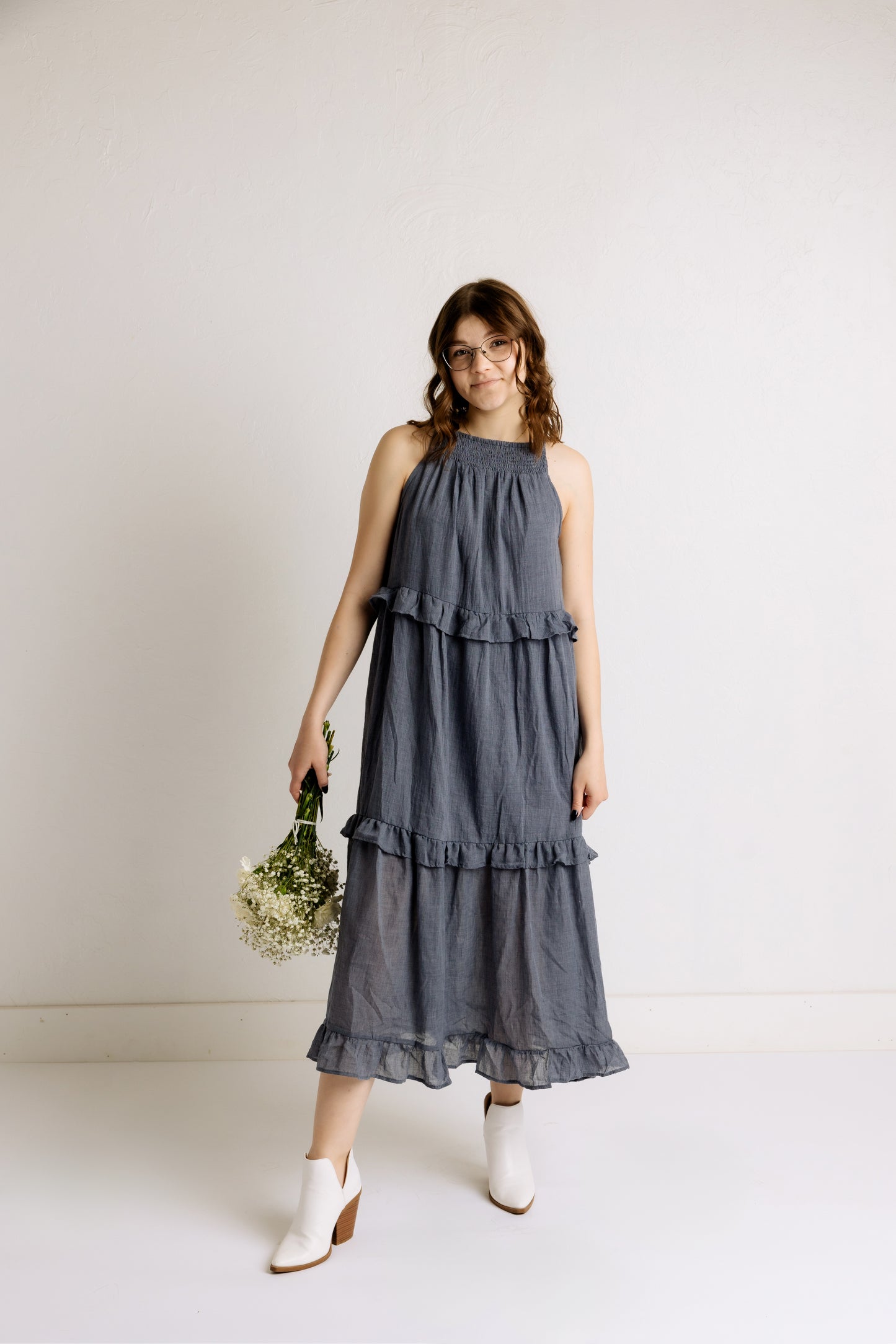 Halter Neck Maxi Dress in Denim Blue