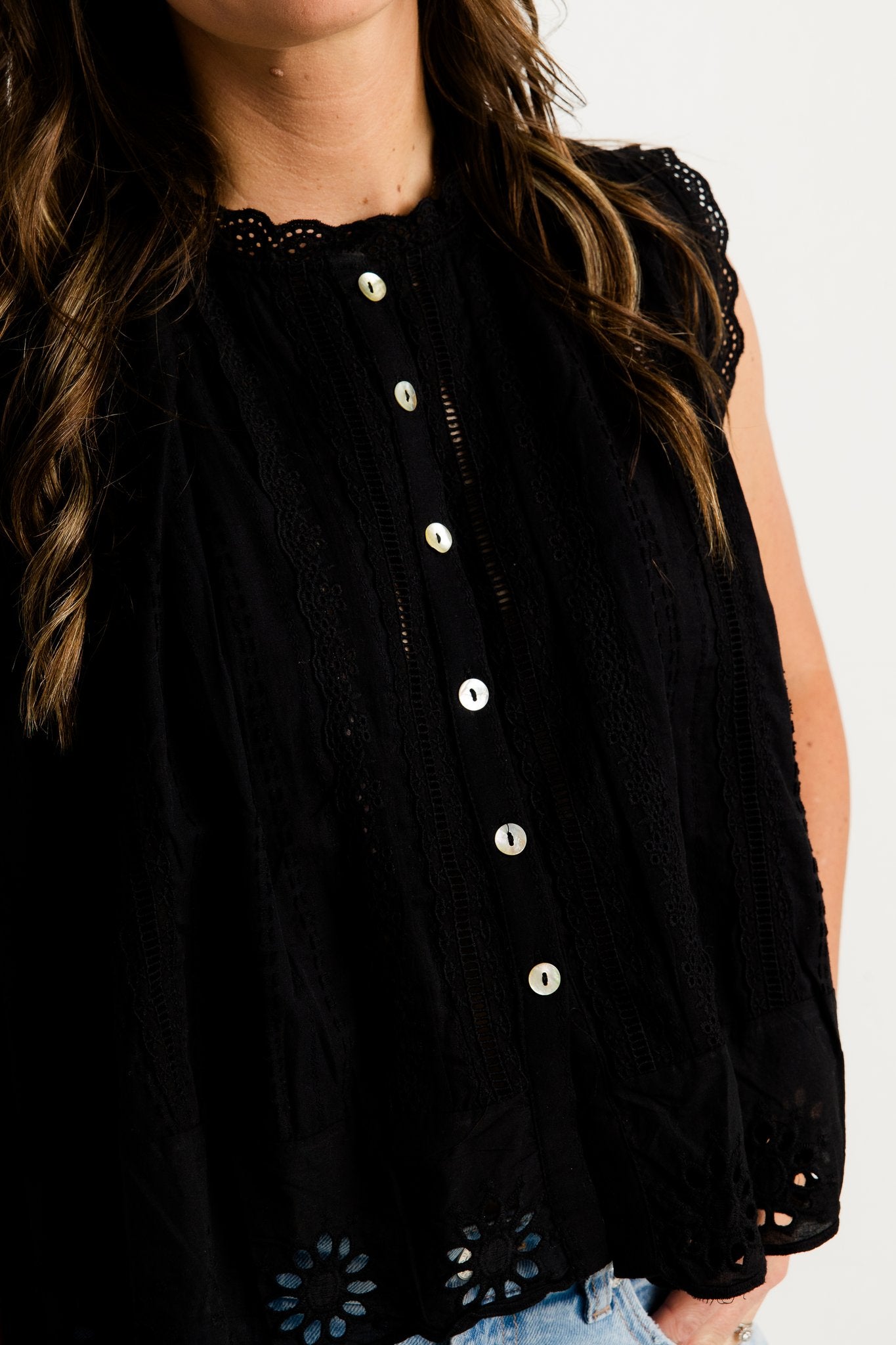 Black Eyelit Button Down