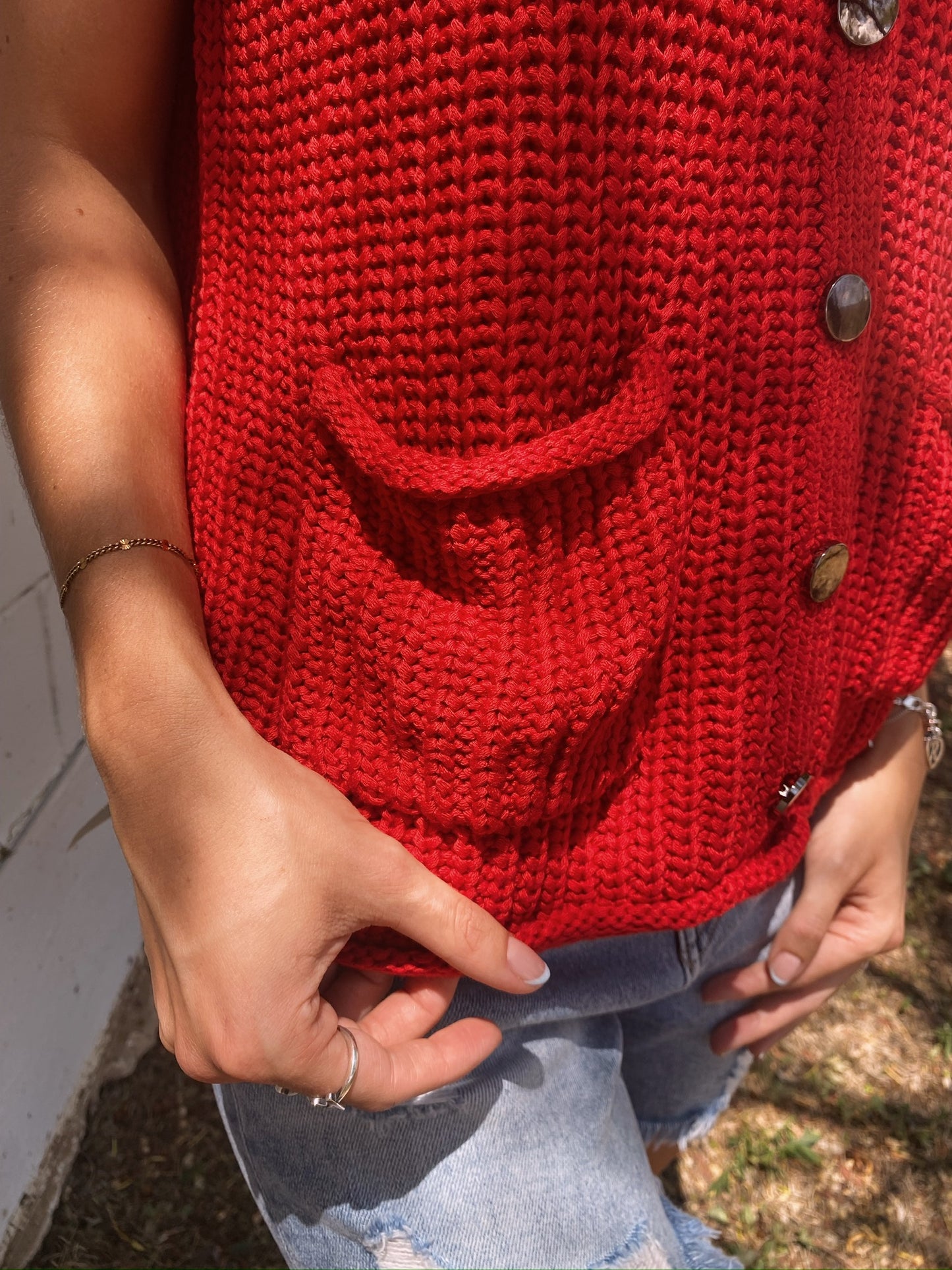 Button Front Sweater in Red