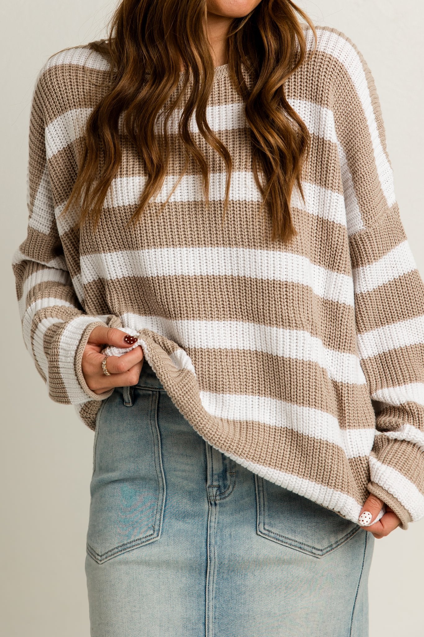 Cable Knit Striped Sweater (100% COTTON)