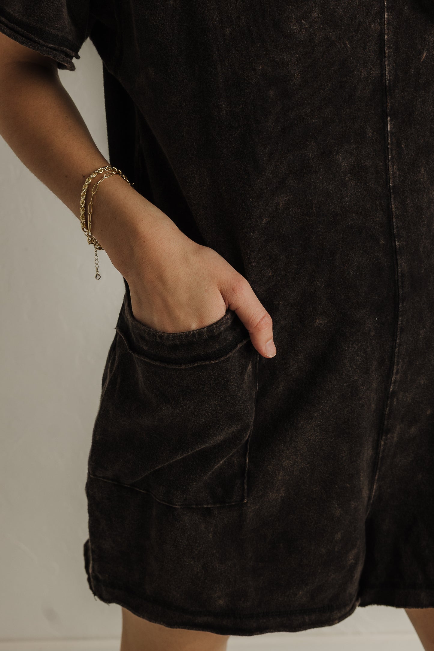 Mineral Washed Romper in Black