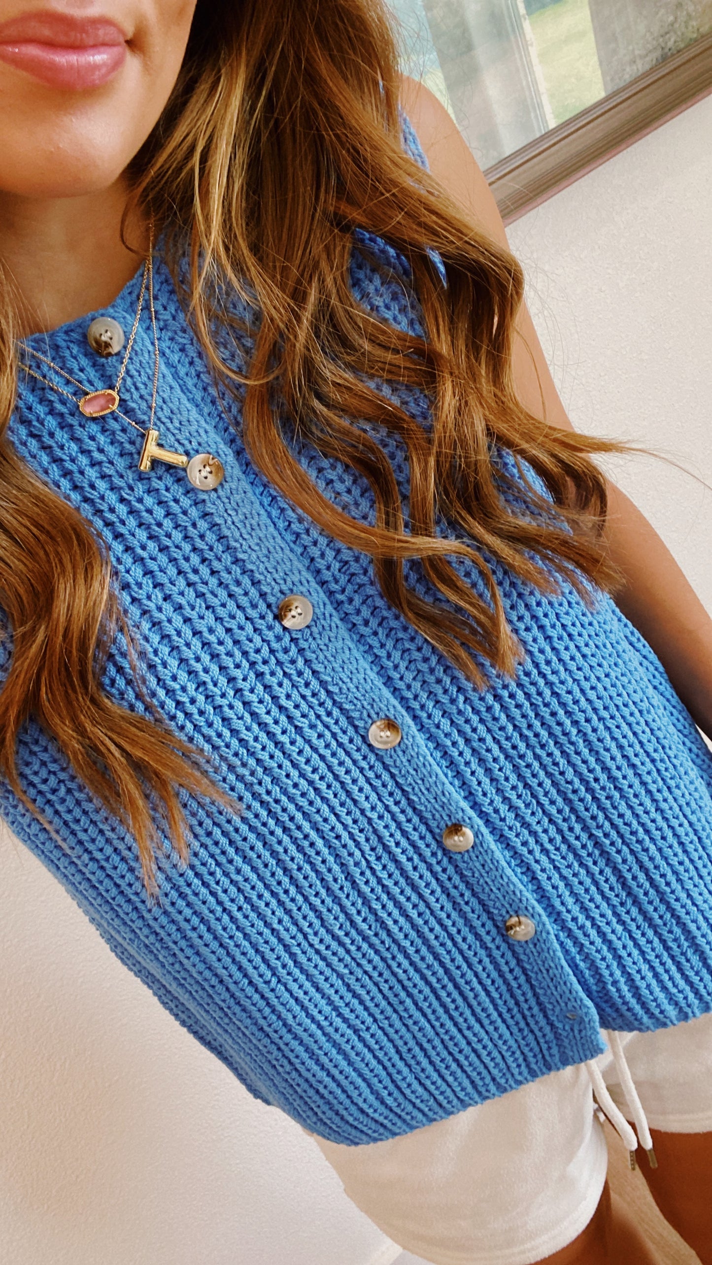Button Front Sweater in Blue
