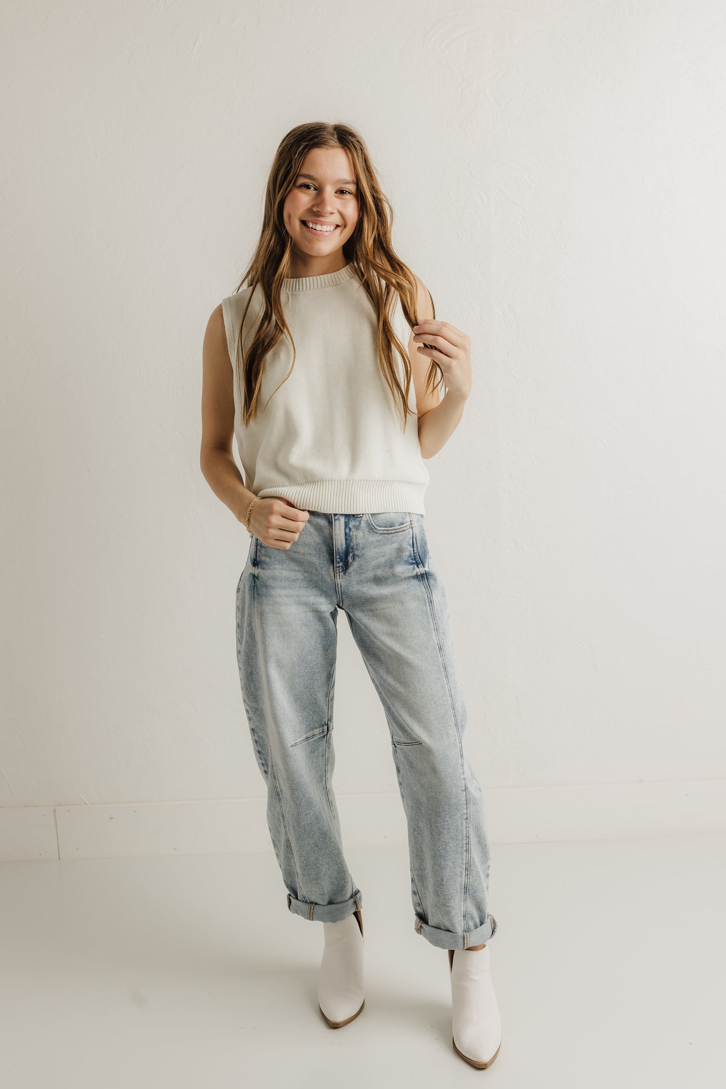 Light Wash Cuffed Barrel Jeans