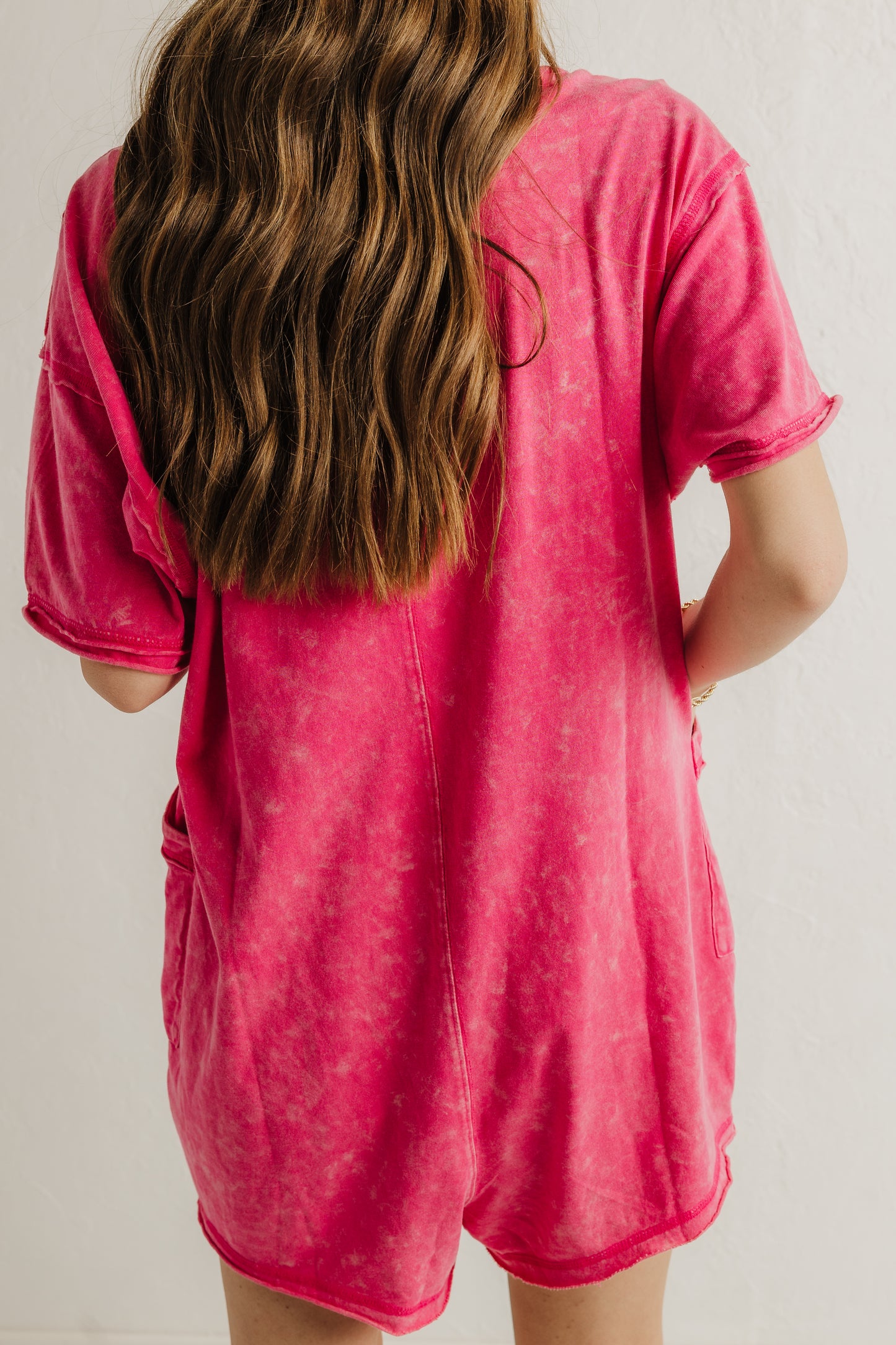 Mineral Washed Romper in Pink