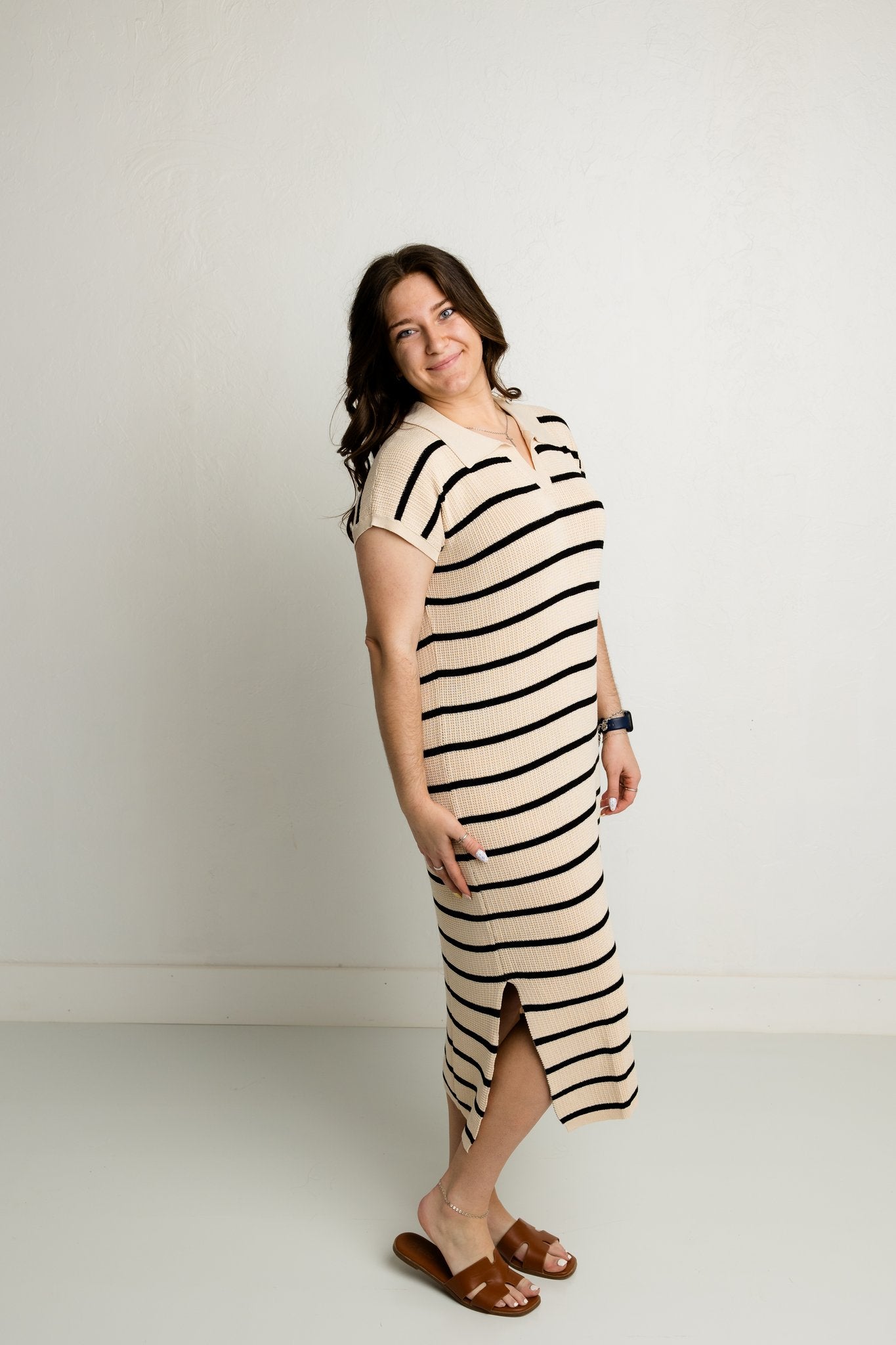 Taupe/Black Striped Dress