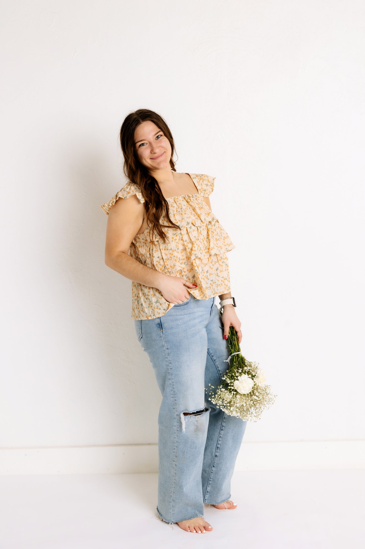 Floral Ruffled Blouse in Honey