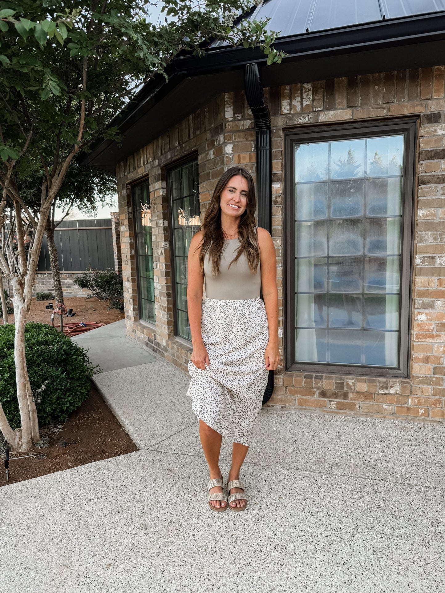 Cream/Mocha Leopard Midi Skirt