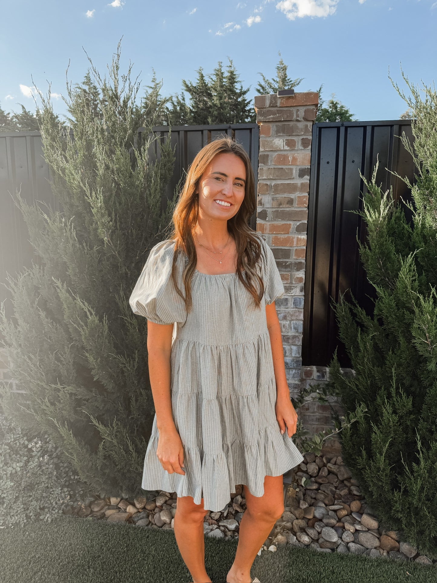Olive Striped Mini Dress (100% Cotton)