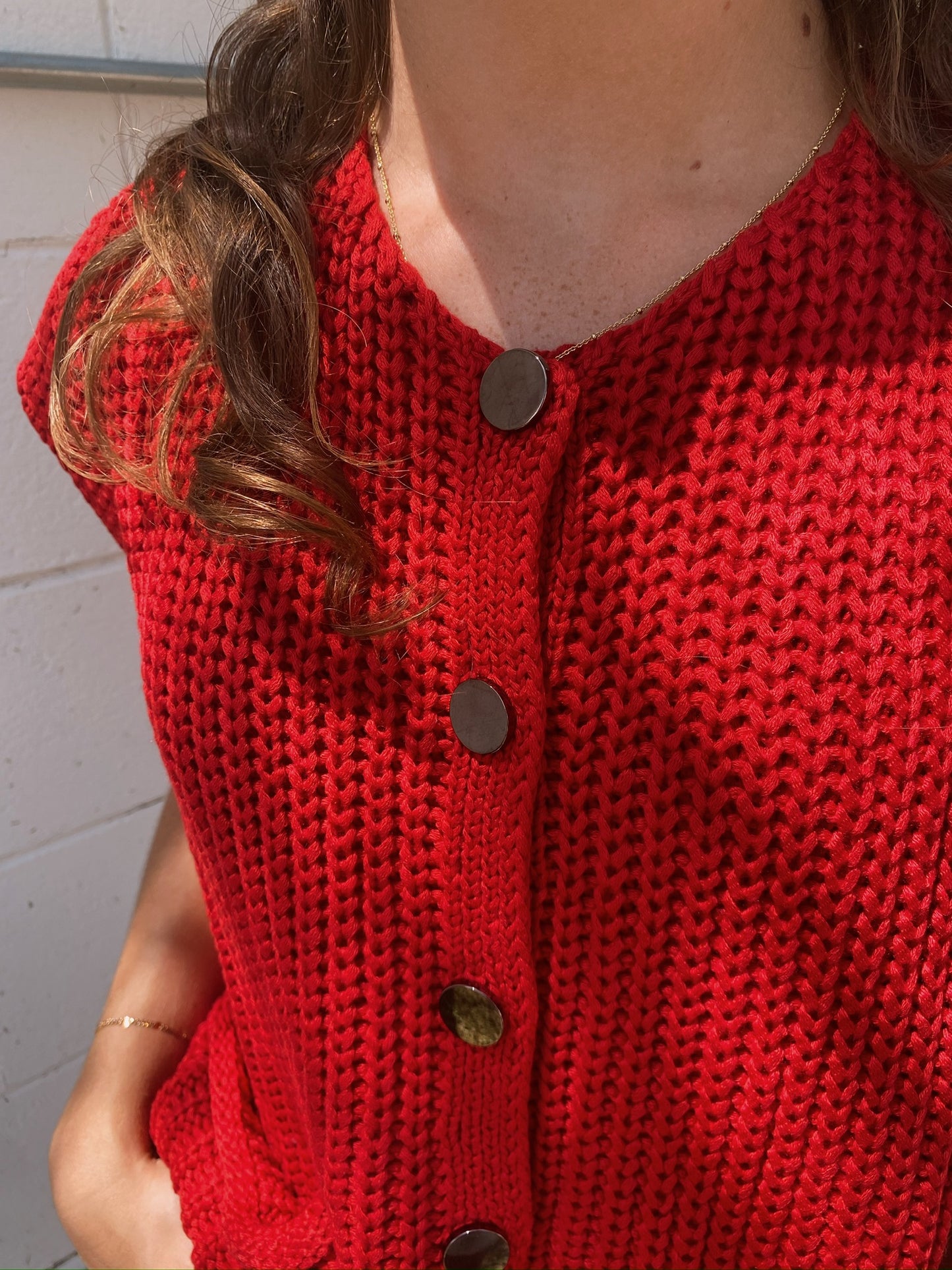 Button Front Sweater in Red