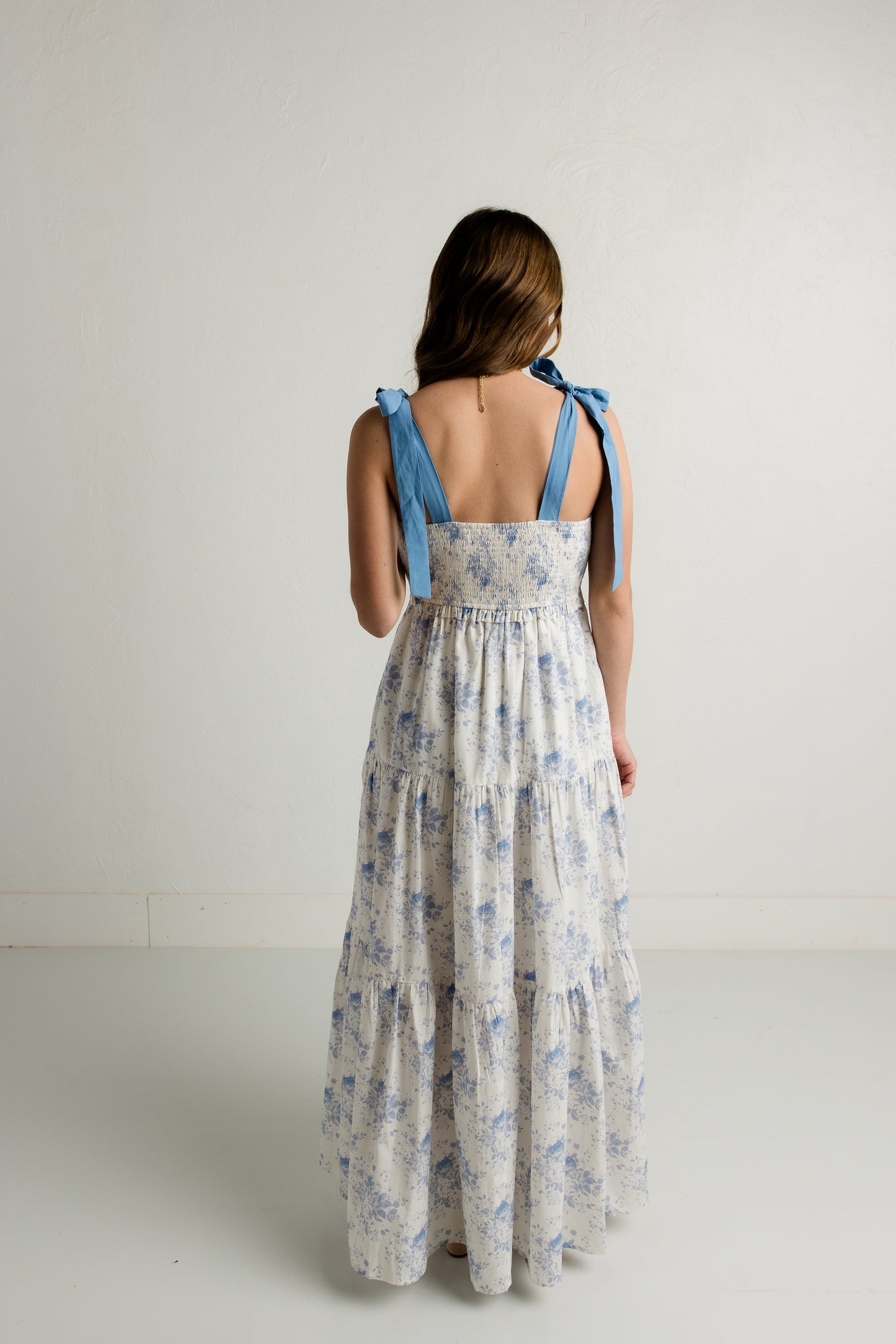 Cream/Blue Floral Maxi Dress