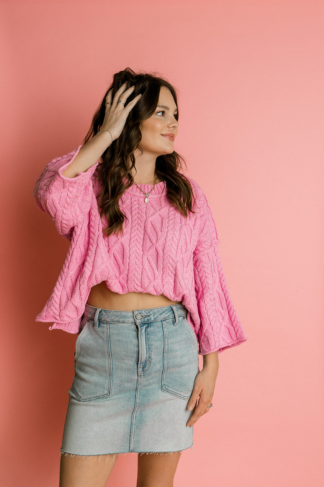 Pink Cable Knit Sweater