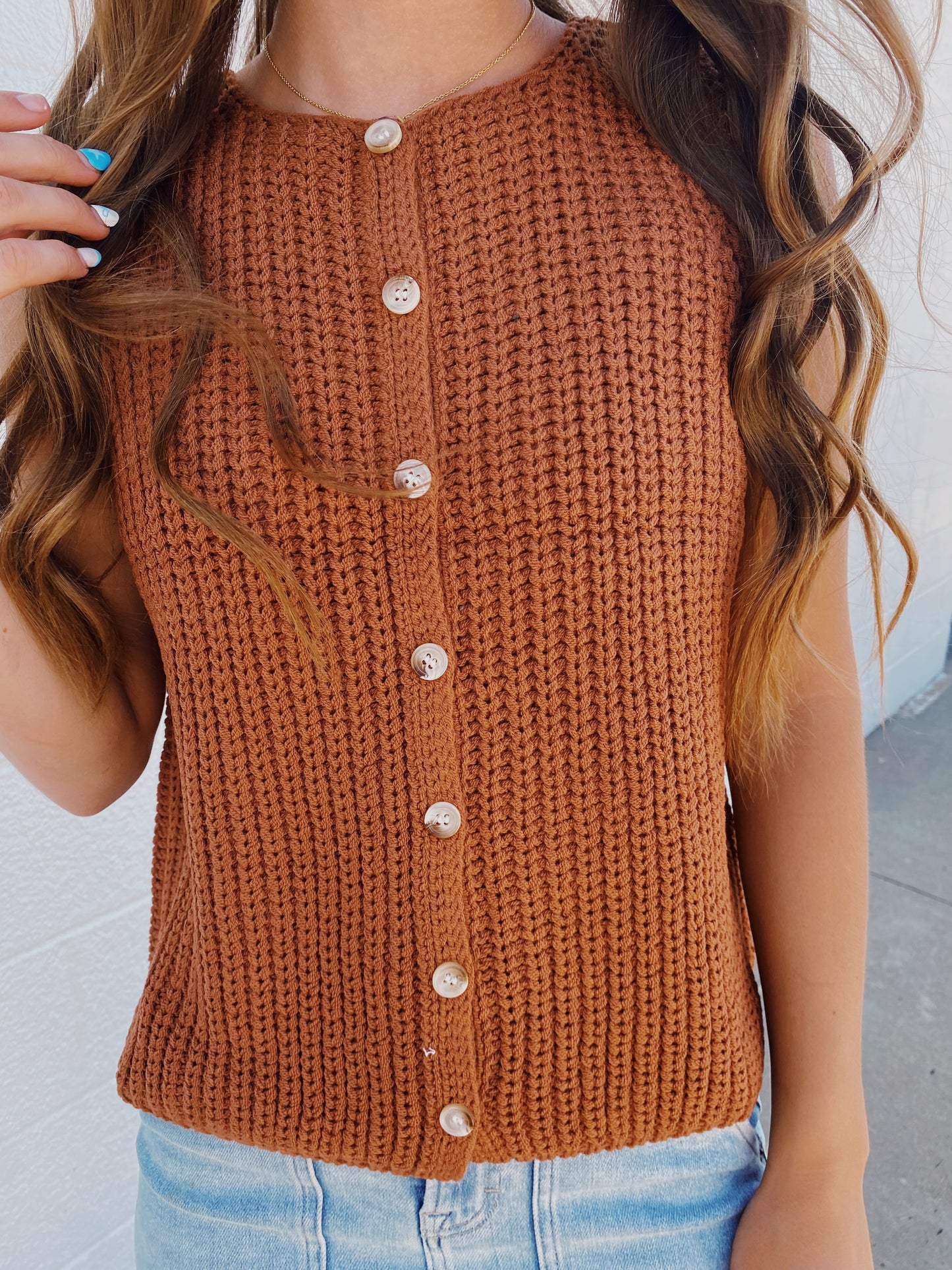 Button Front Sweater in Brick