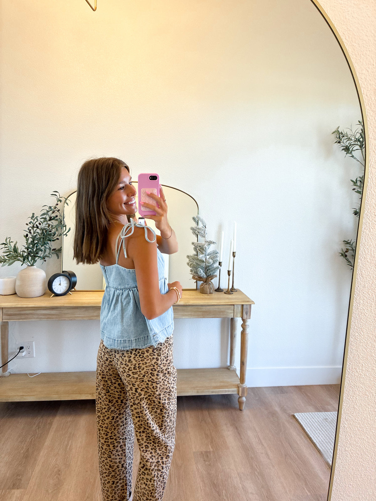 Leopard Cuffed Barrel Jeans