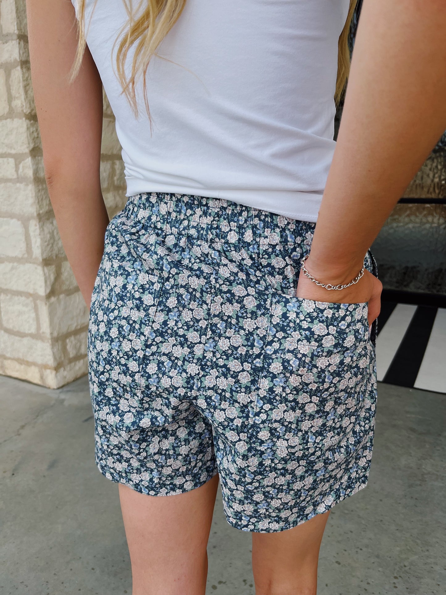 Navy Floral Shorts (100% Cotton)