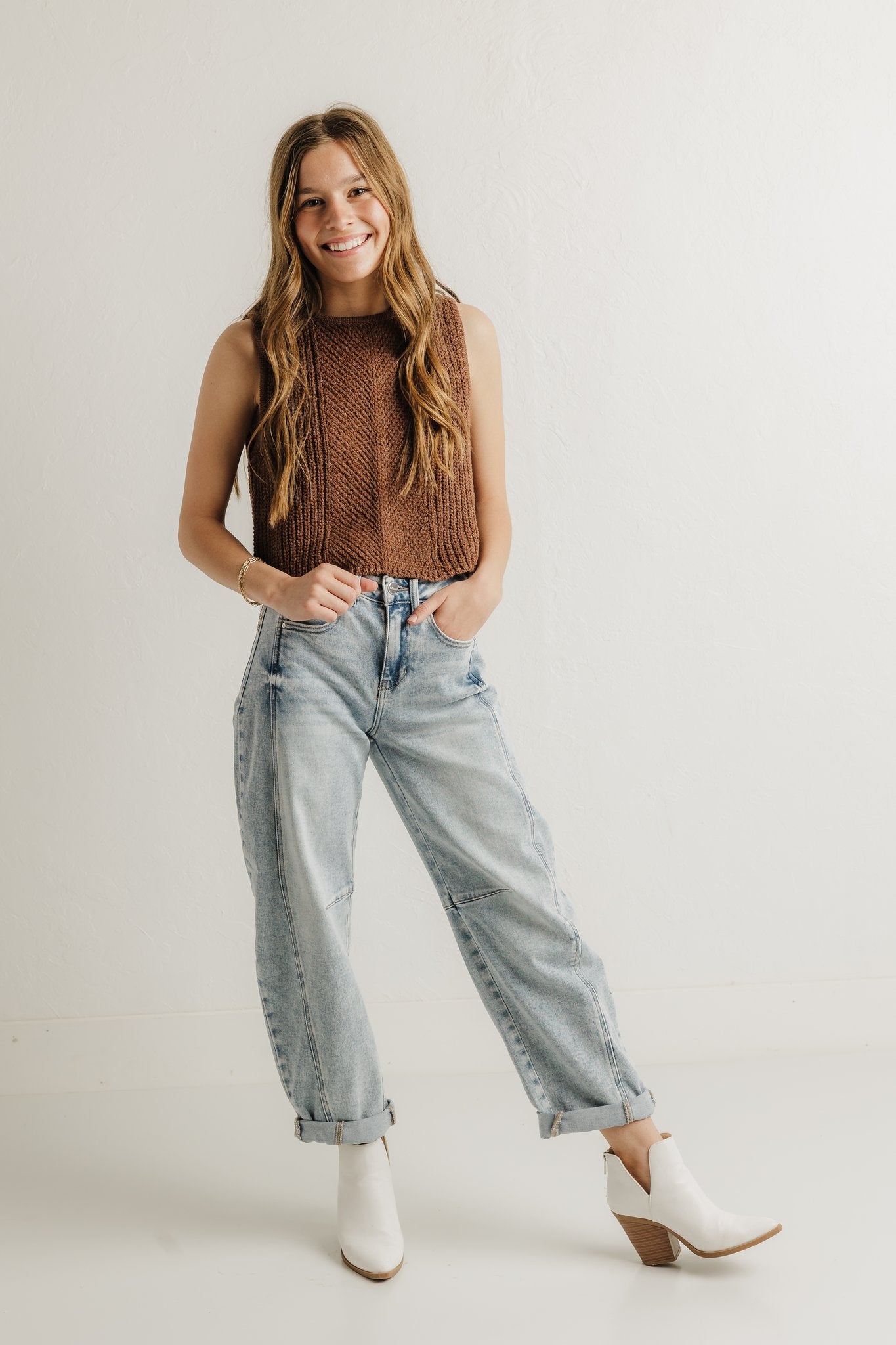 Light Wash Cuffed Barrel Jeans